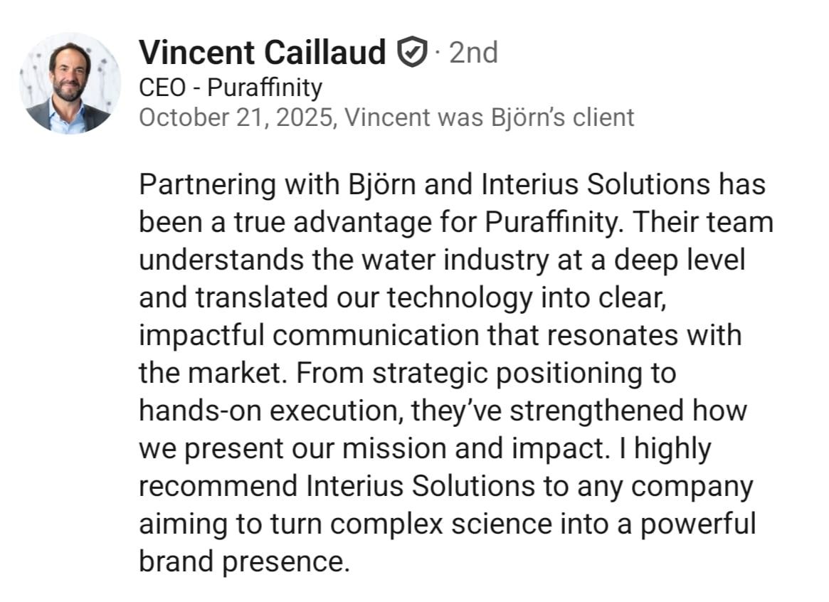 Vincent Caillaud, CEO of Puraffinity, testimonial for Interius Solutions