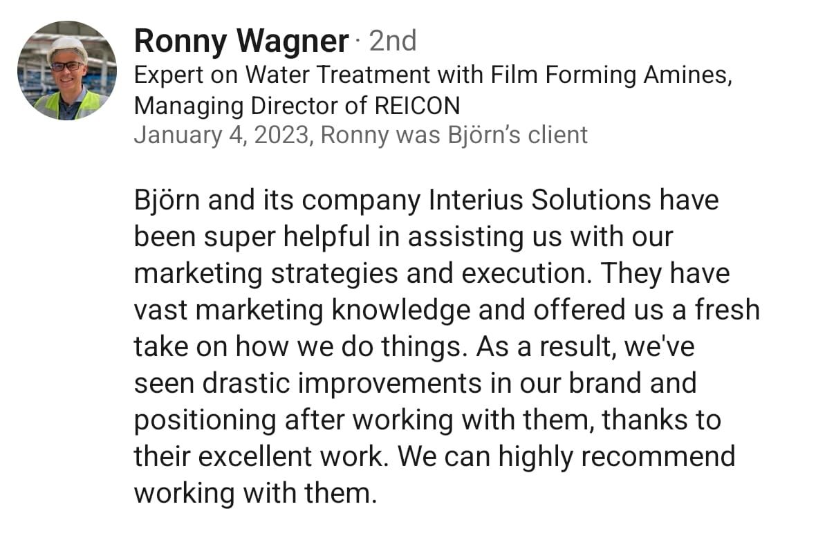 Ronny Wagner, expert in water treatment and Managing Director of REICON, testimonial for Interius Solutions