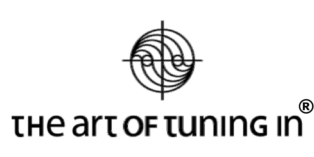logo black: the art of tuning in with modern yin yang symbol and vertical and horizontal lines through it