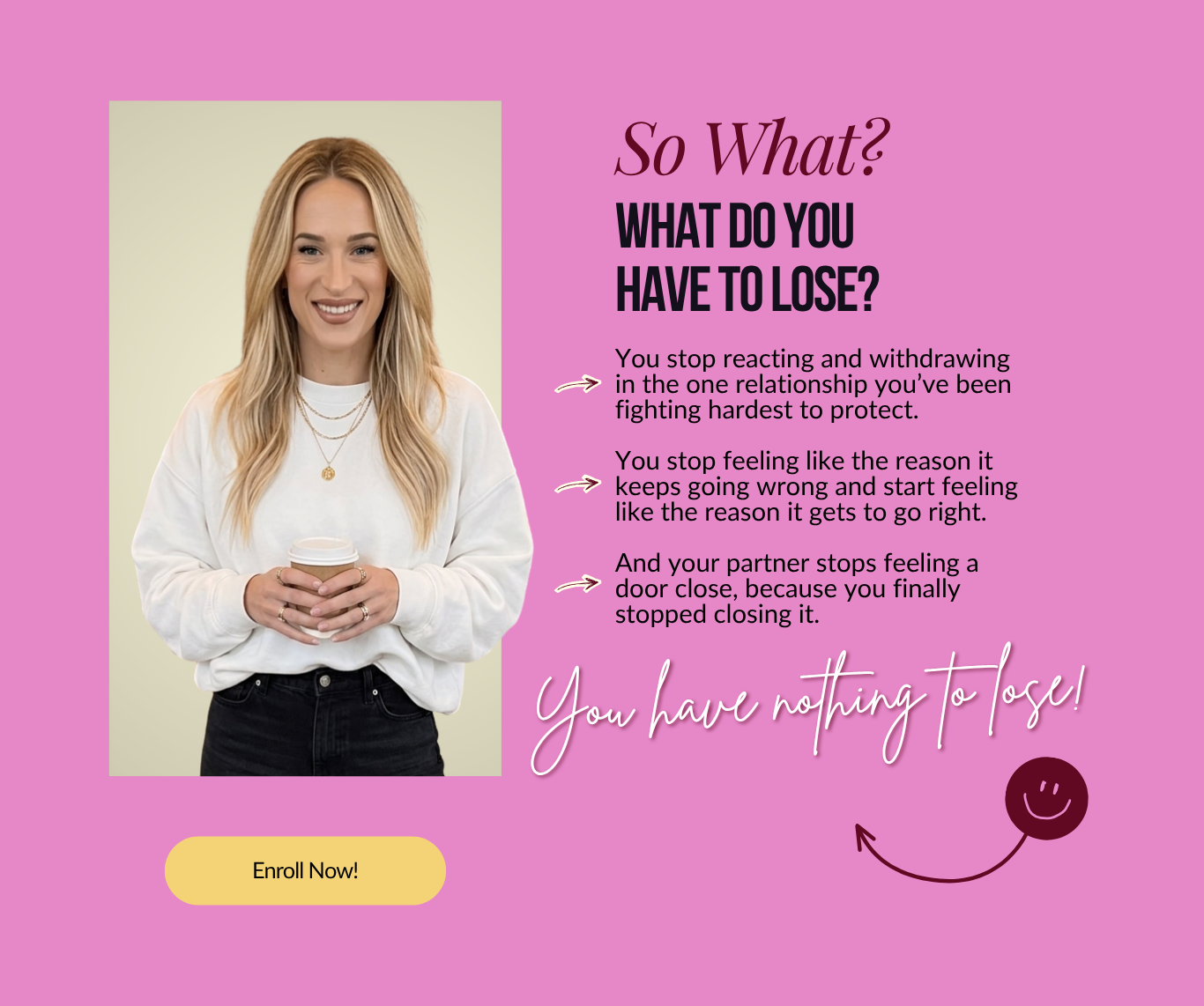 Stop reacting and pulling away in the relationship you have been fighting hardest to protect, so your partner stops feeling a door close. Apply to enroll