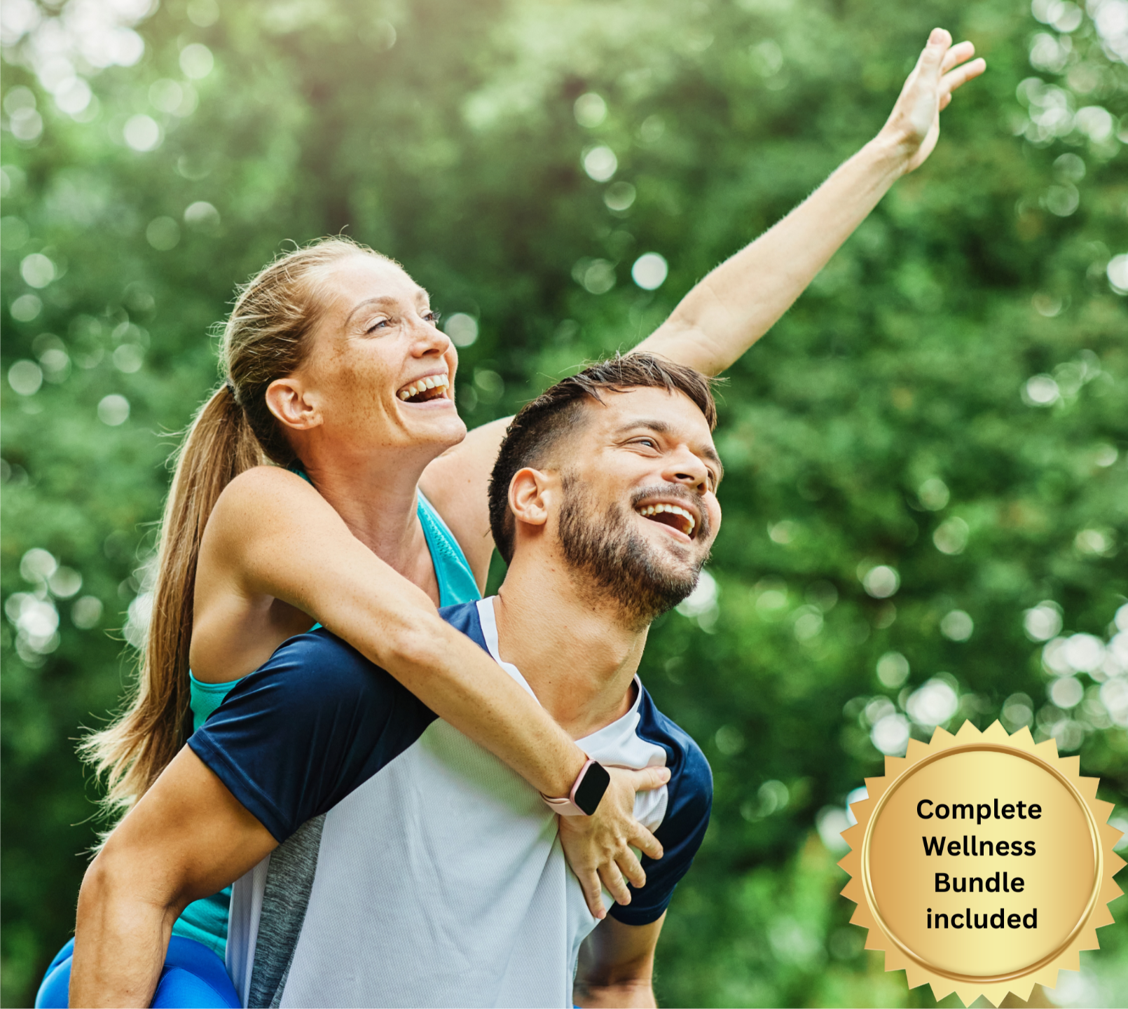 Smiling Woman piggy-back riding on a man