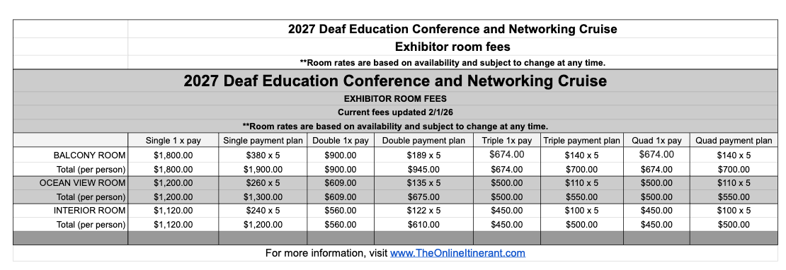 Exhibitor Room Fees