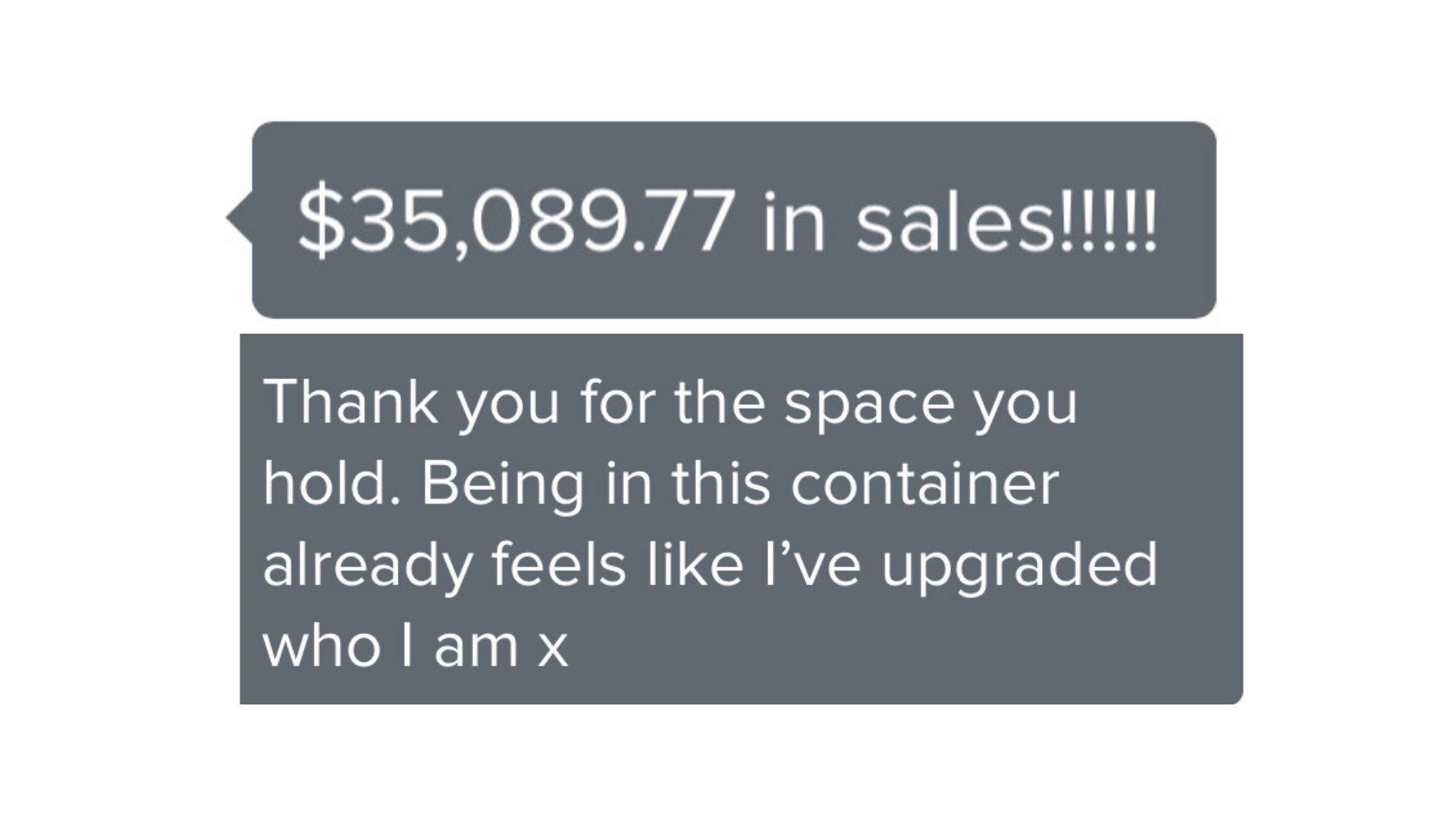 Client message about a moment of growth