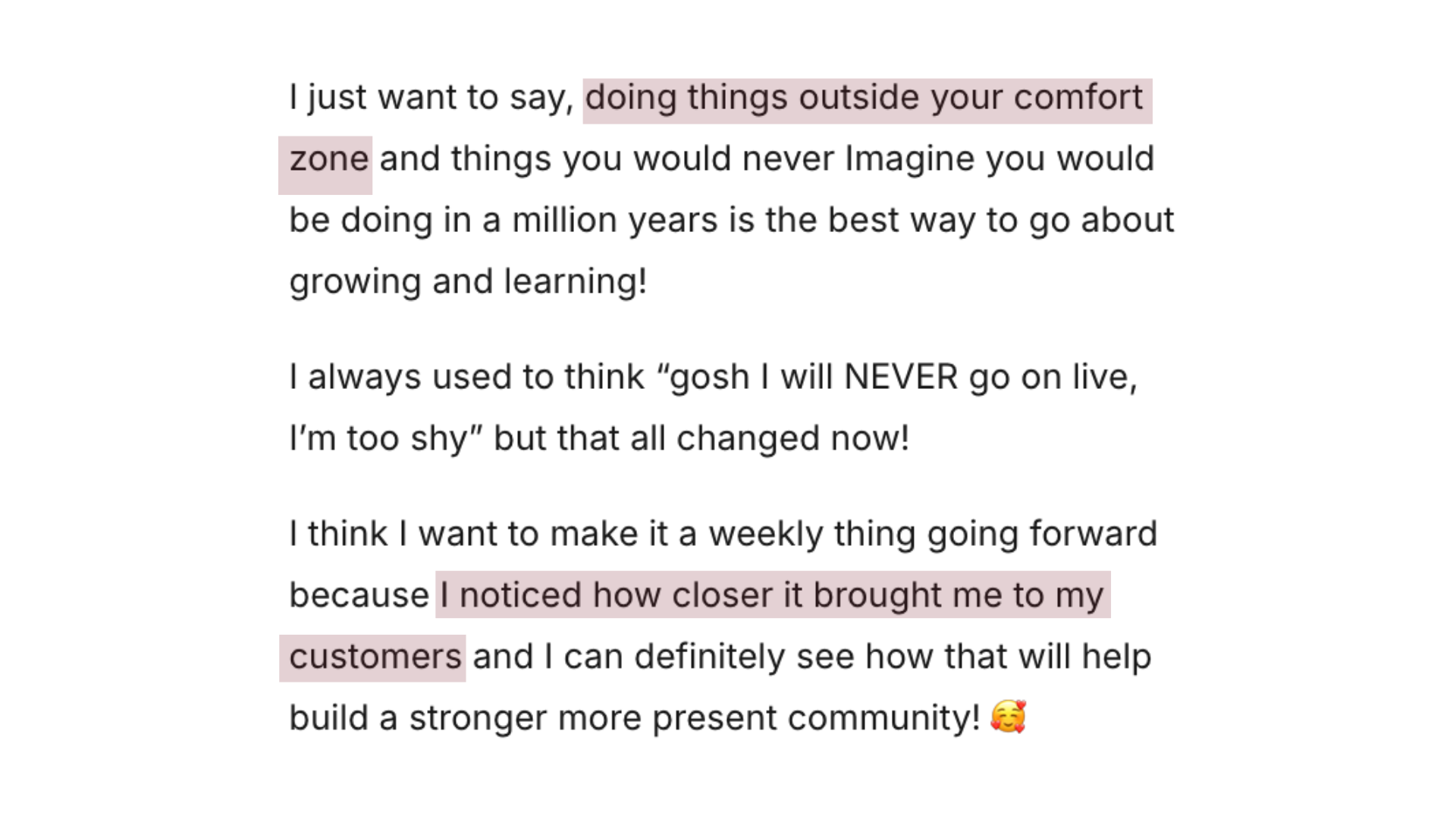 Client message about the fear of being seen being subconscious