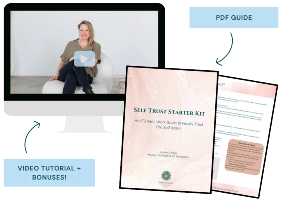 Mockup image of this free IFS parts work guide designed to help you build self trust.
