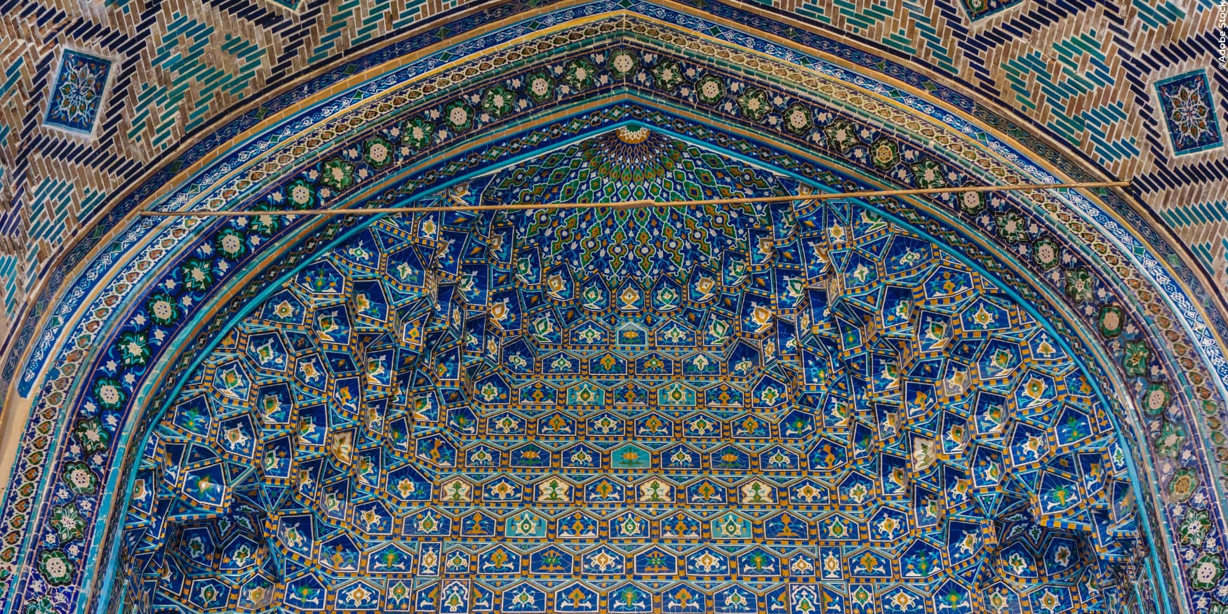 details van de blauwe tegeldecoraties in Samarkand, Oezbekistan