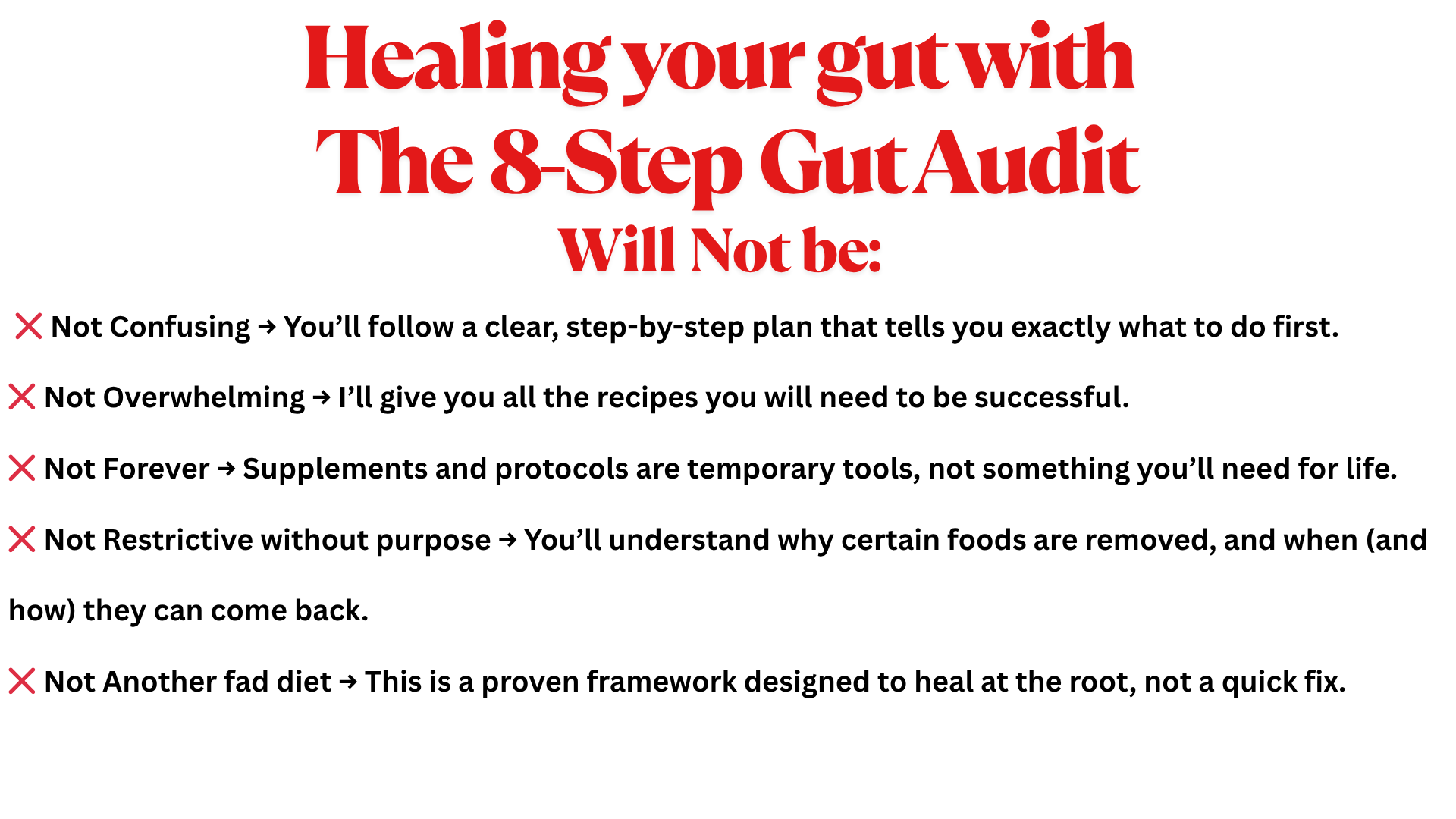 Section outlining how the 8-Step Gut Audit helps women heal gut health without confusion, overwhelm, or restrictive dieting, supporting digestion, weight loss, and hormone health