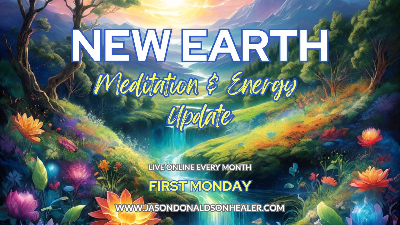 Visionary New Earth landscape with radiant water and vibrant greenery symbolizing peace and awakening.