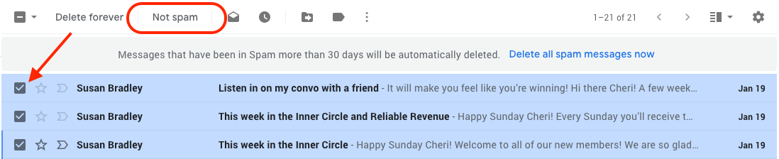 screenshot of gmail not spam