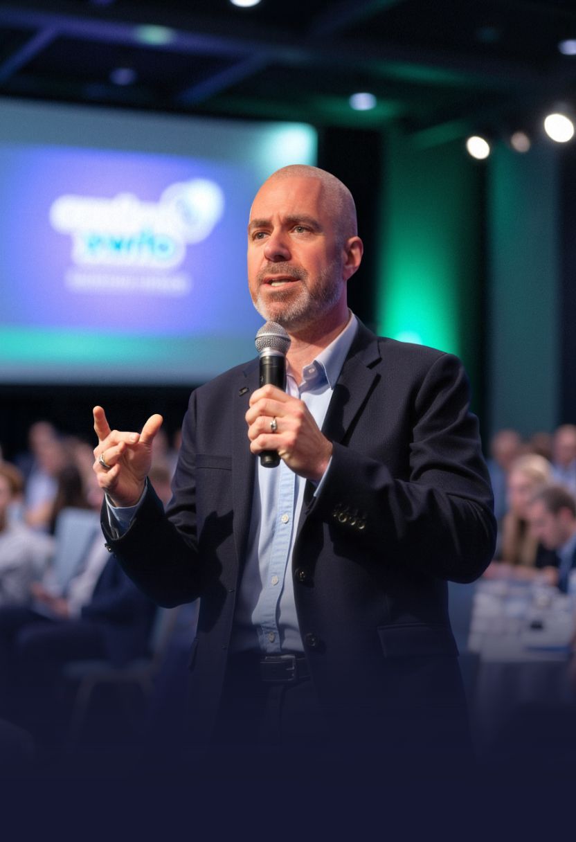 Steve Radford speaking in front of a crowd