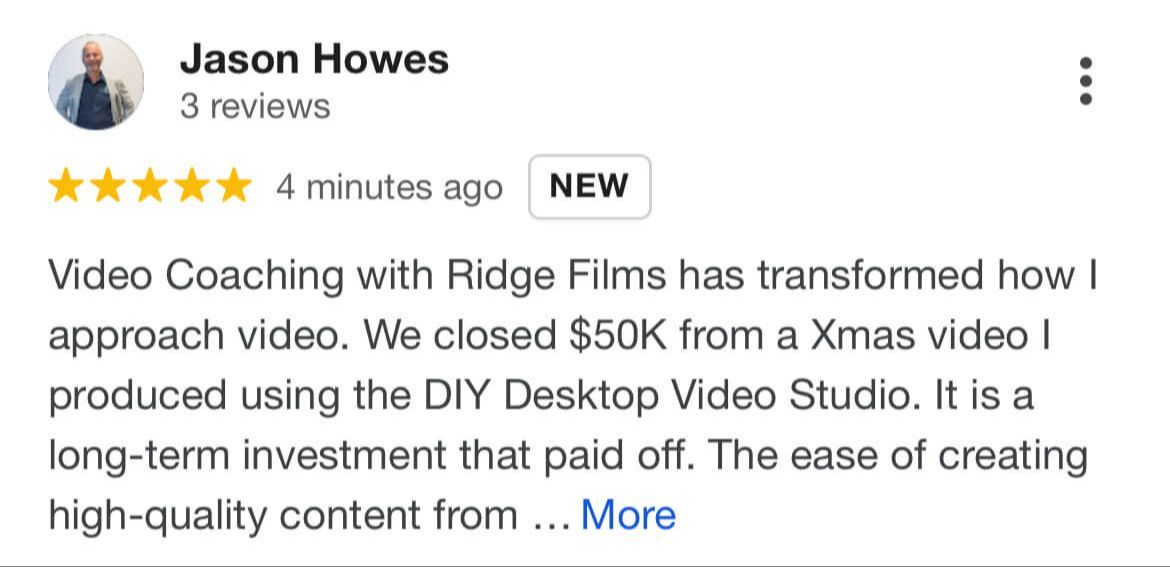 Jason Howes shares how Ridge Films coaching helped him close $50K with a Christmas video using the Complete Video Success System