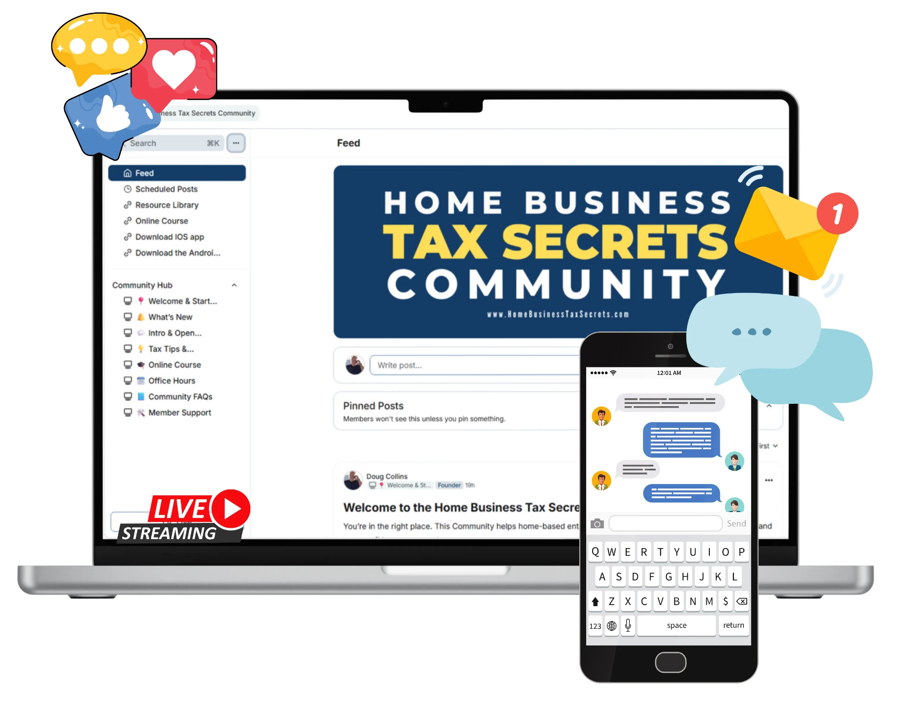 Home Business Tax Secrets Community Membership Hub for Entrepreneurs Home Business Tax Secrets Community membership hub showing dashboard for home-based entrepreneurs