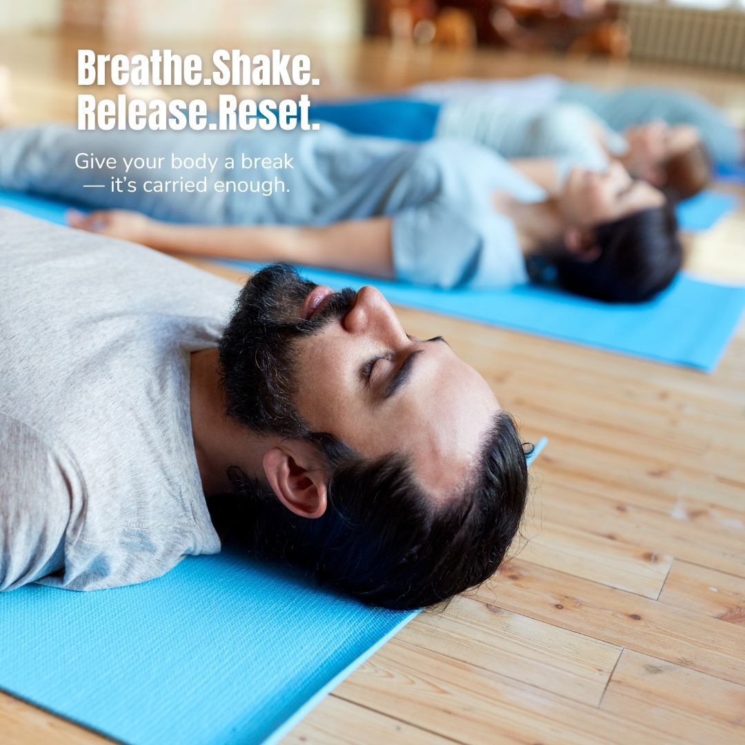 Group of people on blue yoga mats