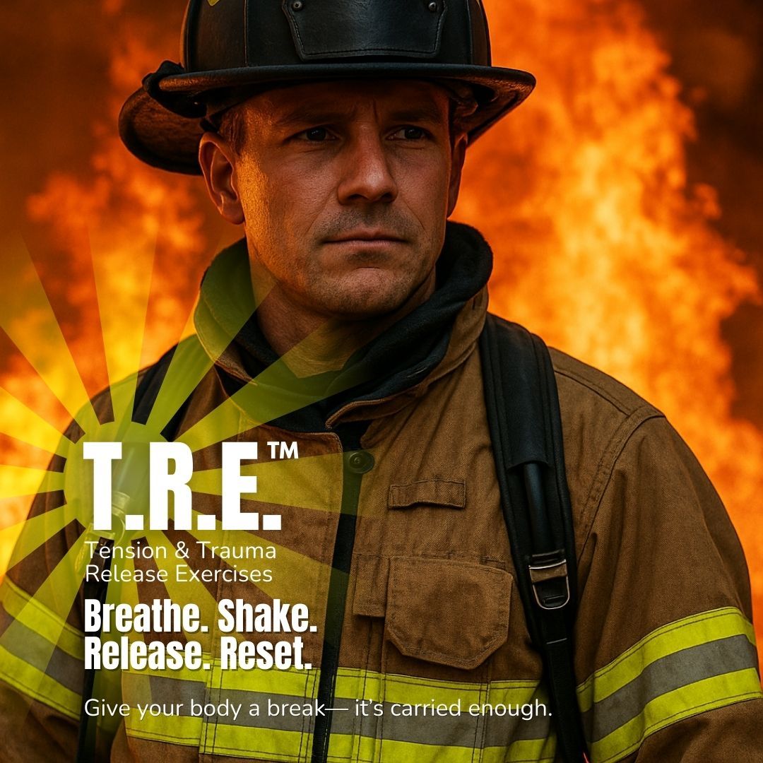 First responder firefighter in front of fire