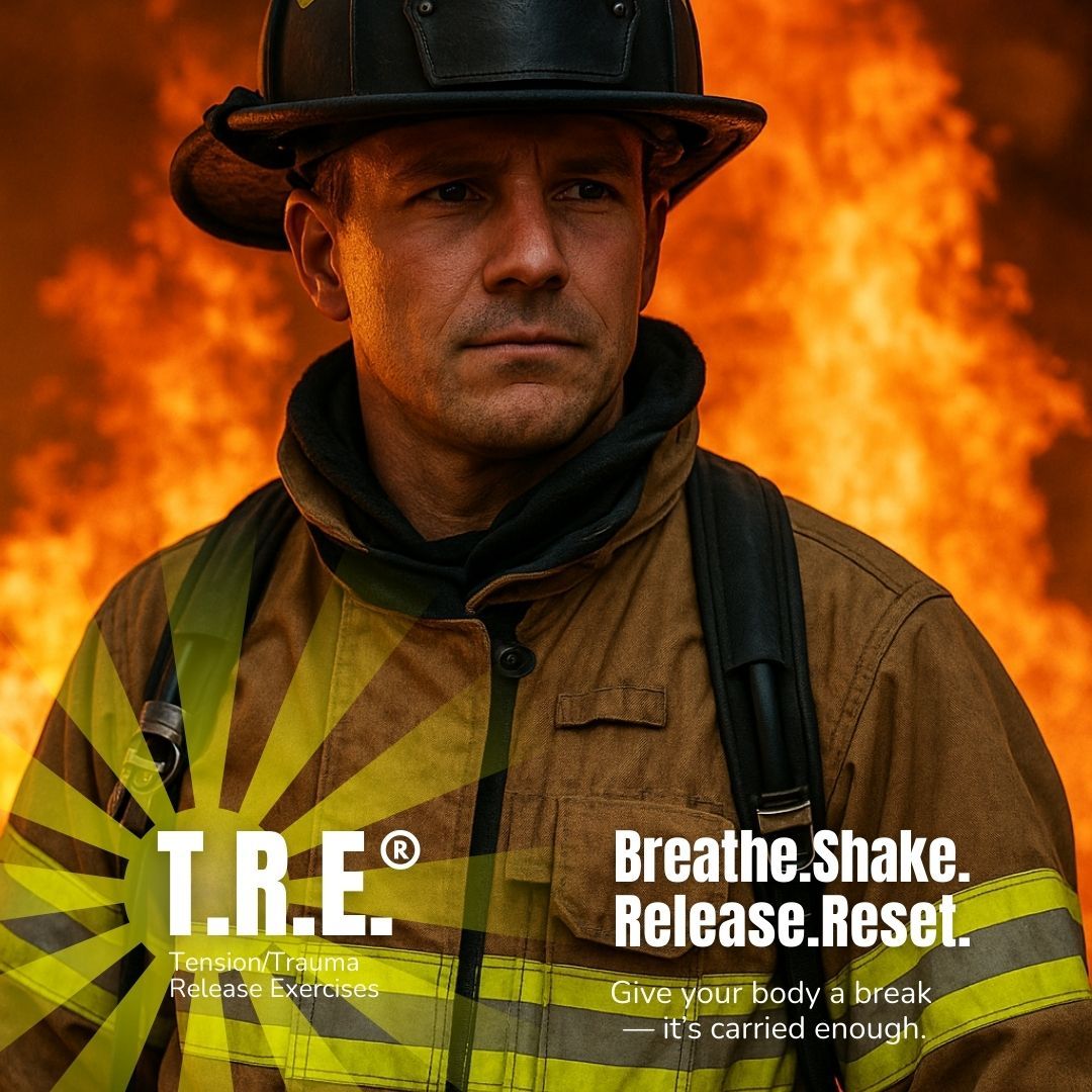 First responder firefighter in front of fire