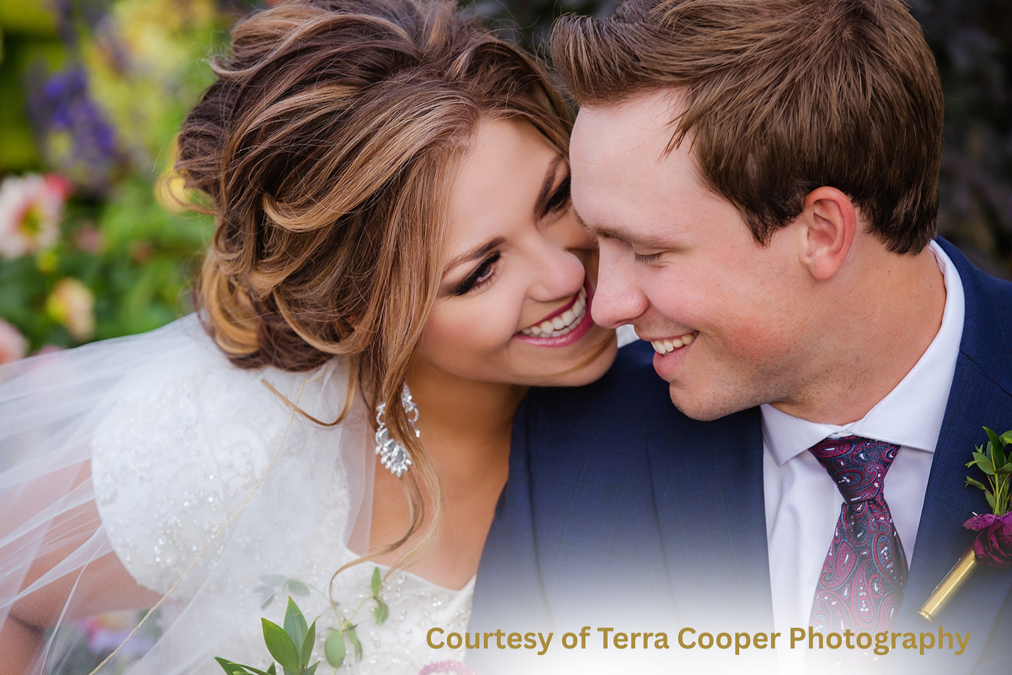 LDS bride and groom smiling joyfully during temple wedding photos, showcasing natural light, timeless beauty, and inspired photography for Latter-day Saint weddings.
