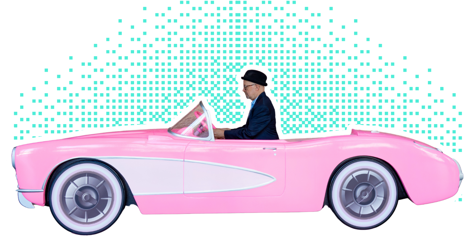 Los Angeles career coach David Brownstein Hollywood Coaching – David in Barbie car - strategic career transformation.