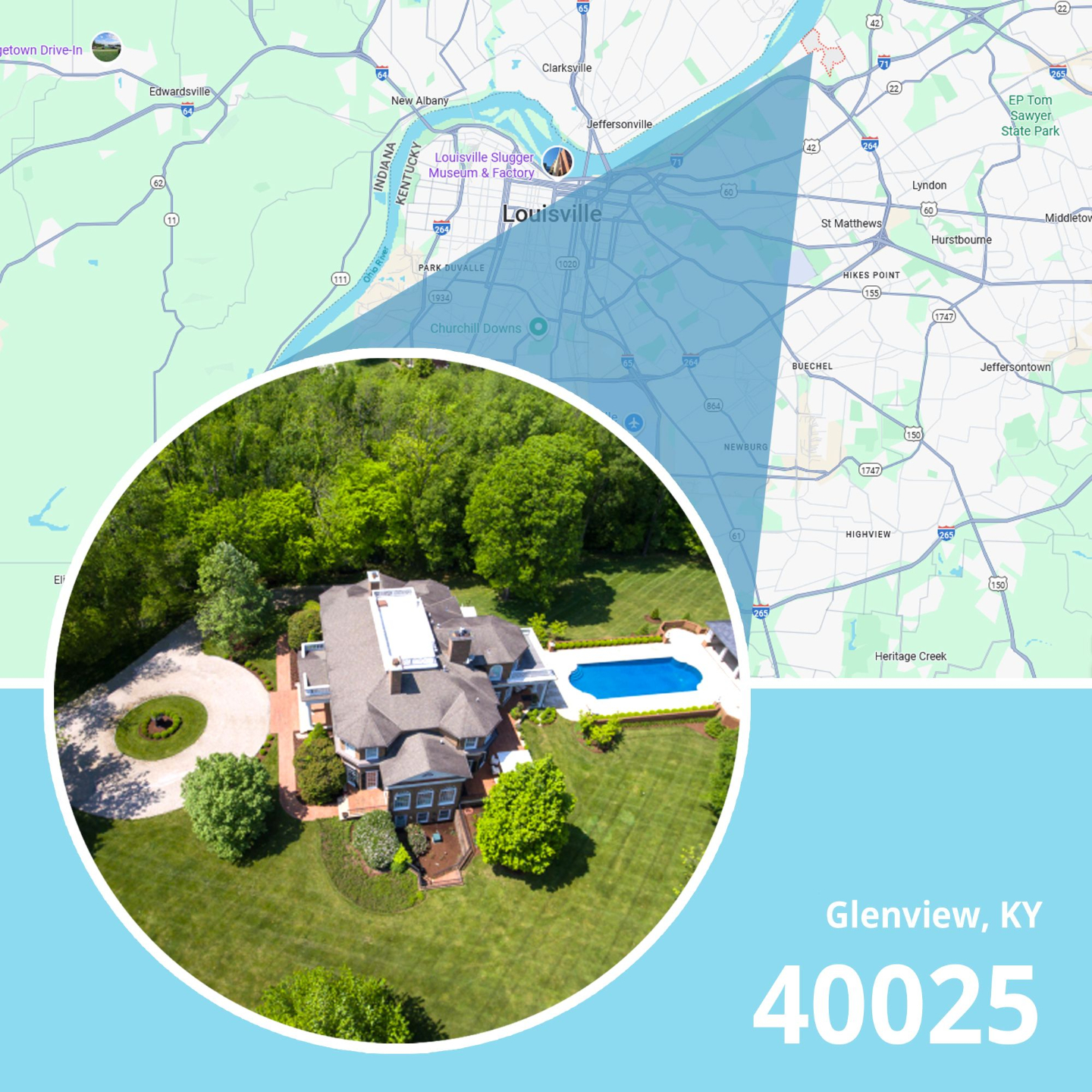 Map of ZIP code 40025 Glenview, Kentucky showing area served by licensed life insurance agent.