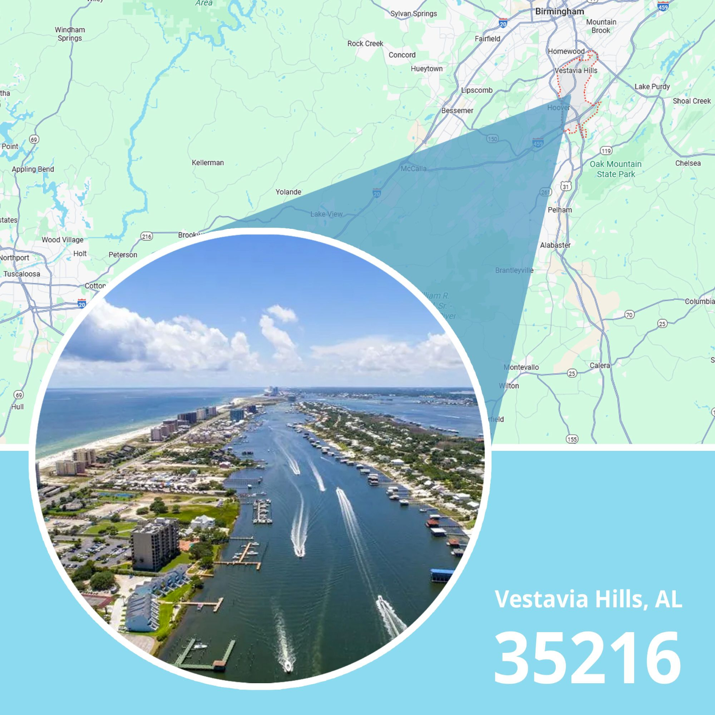 Map of ZIP code 35216 Vestavia Hills, Alabama showing area served by licensed life insurance agent.
