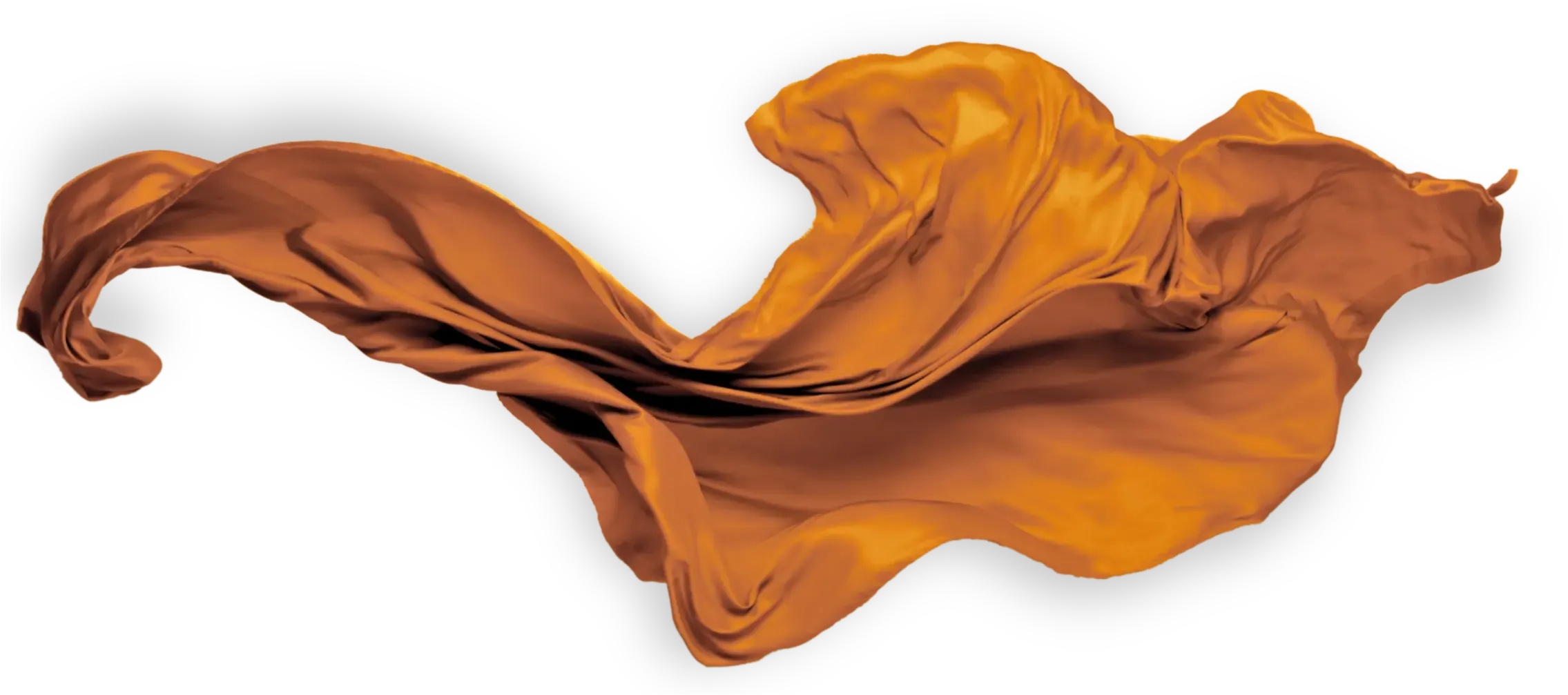 orange silk blowing in the wind from left with drop shadow and transparent background