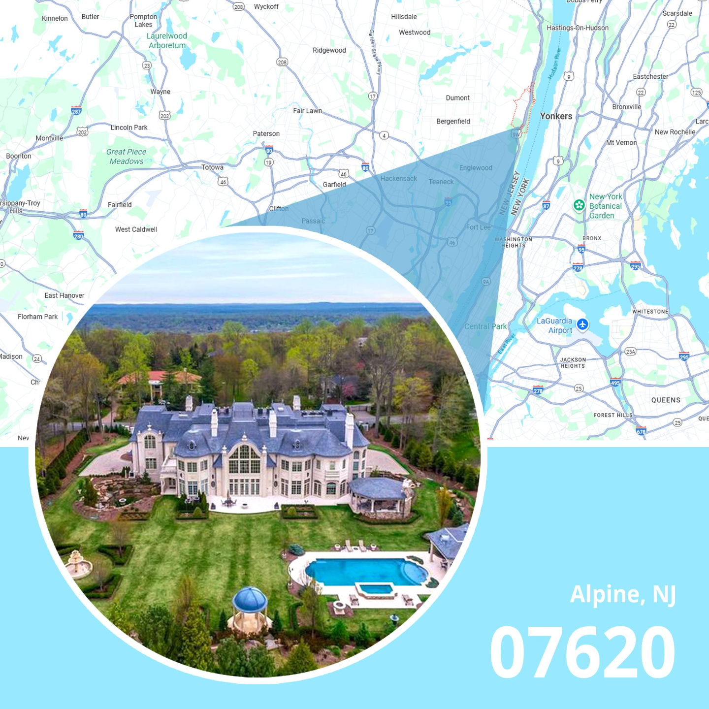 Map of ZIP code 07620 Alpine, New Jersey showing area served by licensed life insurance agent.