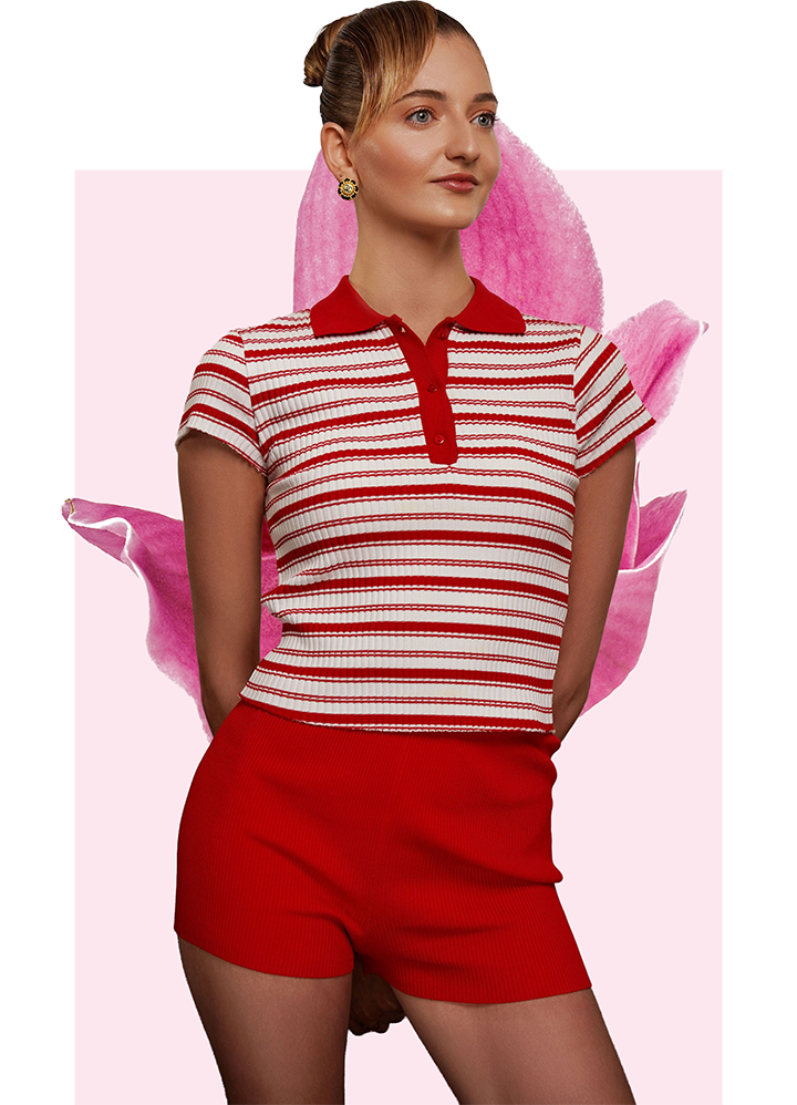 Photo of Valeriia with her hands tucked behind her ear