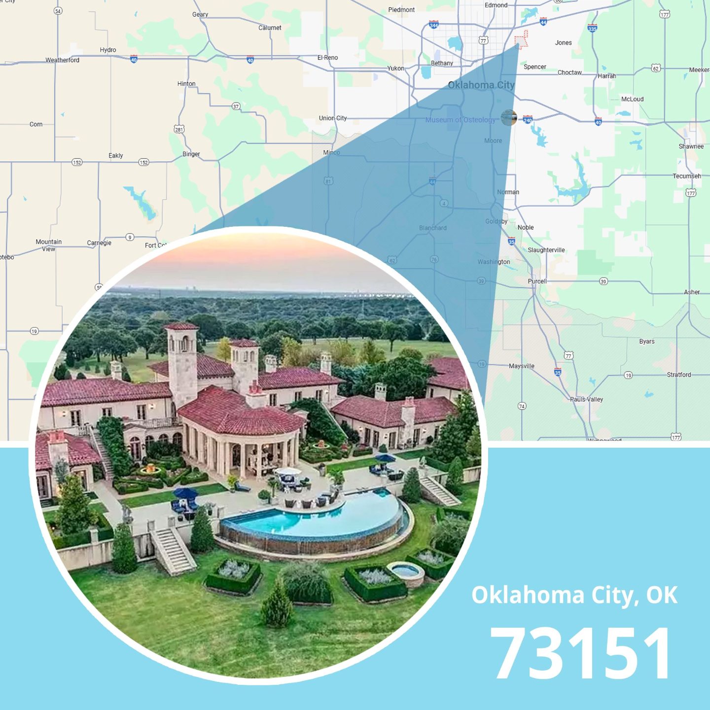 Map of ZIP code 73151 Oklahoma City, Oklahoma showing area served by licensed life insurance agent.