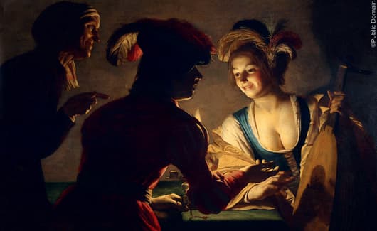 schilderij 'de koppelaarster van Honthorst'