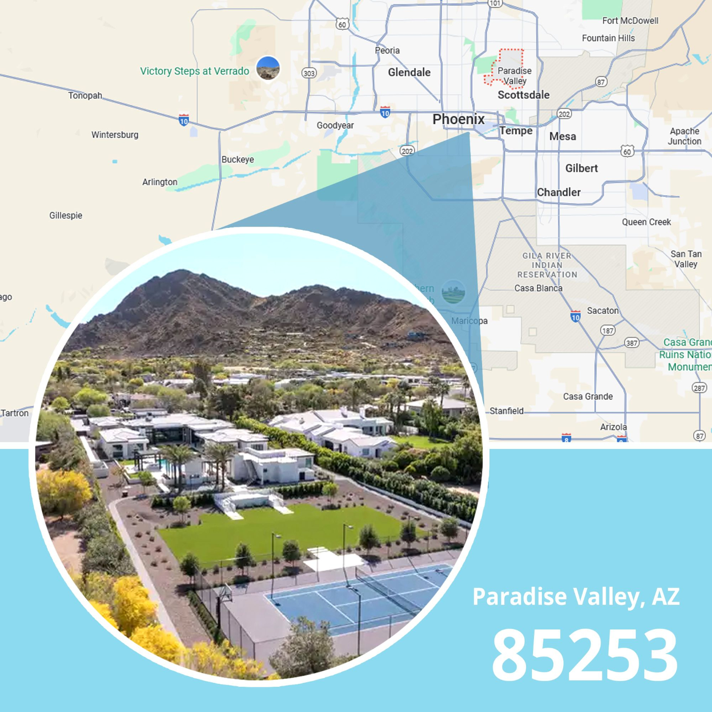 Map of ZIP code 85253 Paradise Valley Arizona showing area served by licensed life insurance agent.