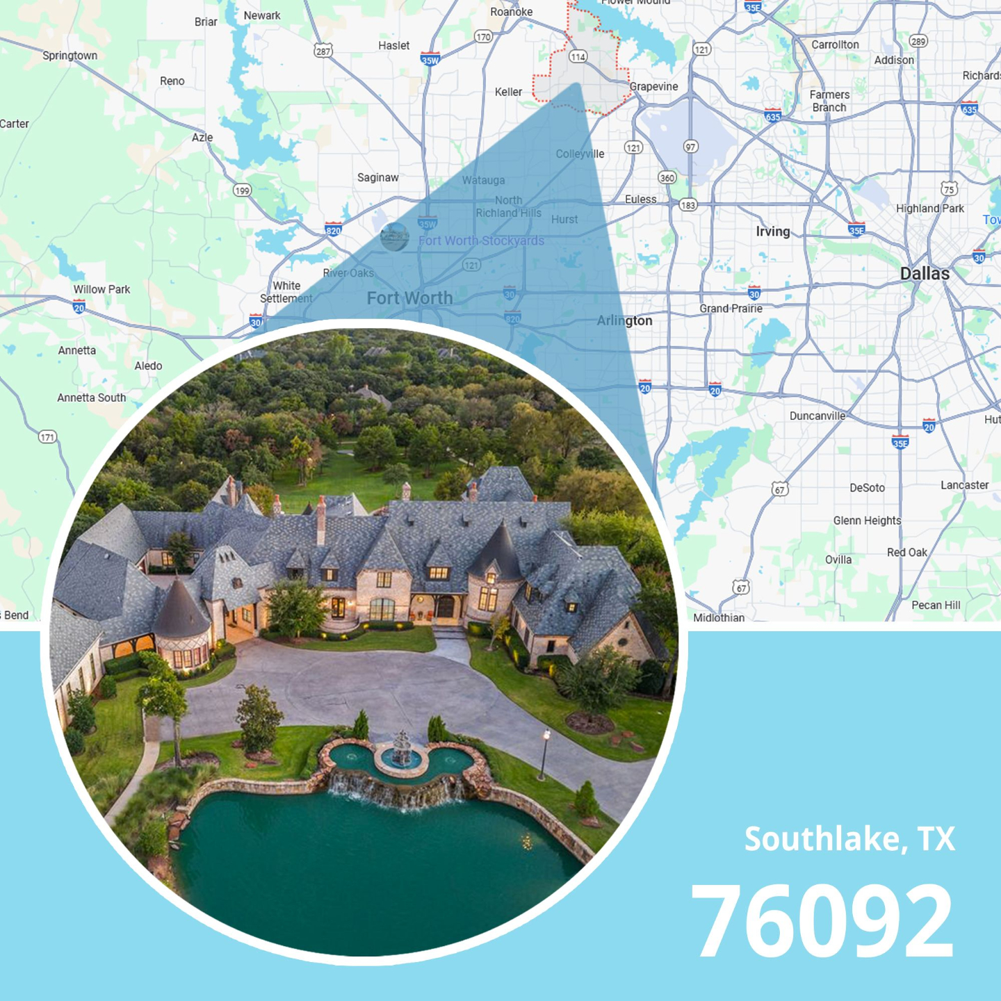 Map of ZIP code 76092 Southlake, Texas showing area served by licensed life insurance agent.