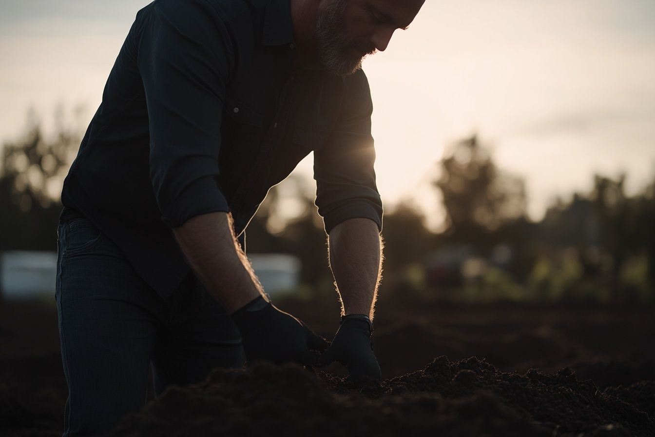 Worker performing site and soil analysis for foundation preparation