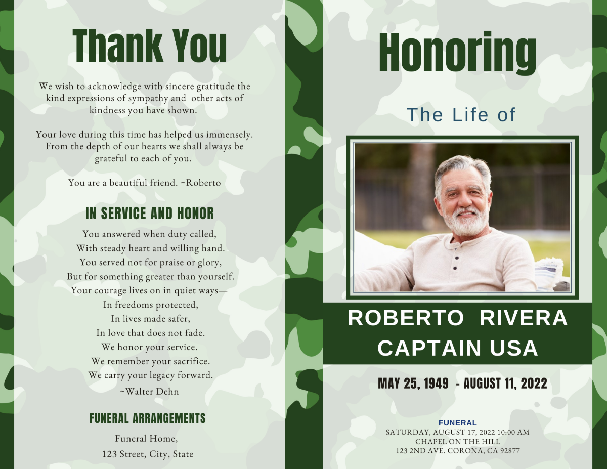Program spread showing front cover and back thank-you page with patriotic design accents.