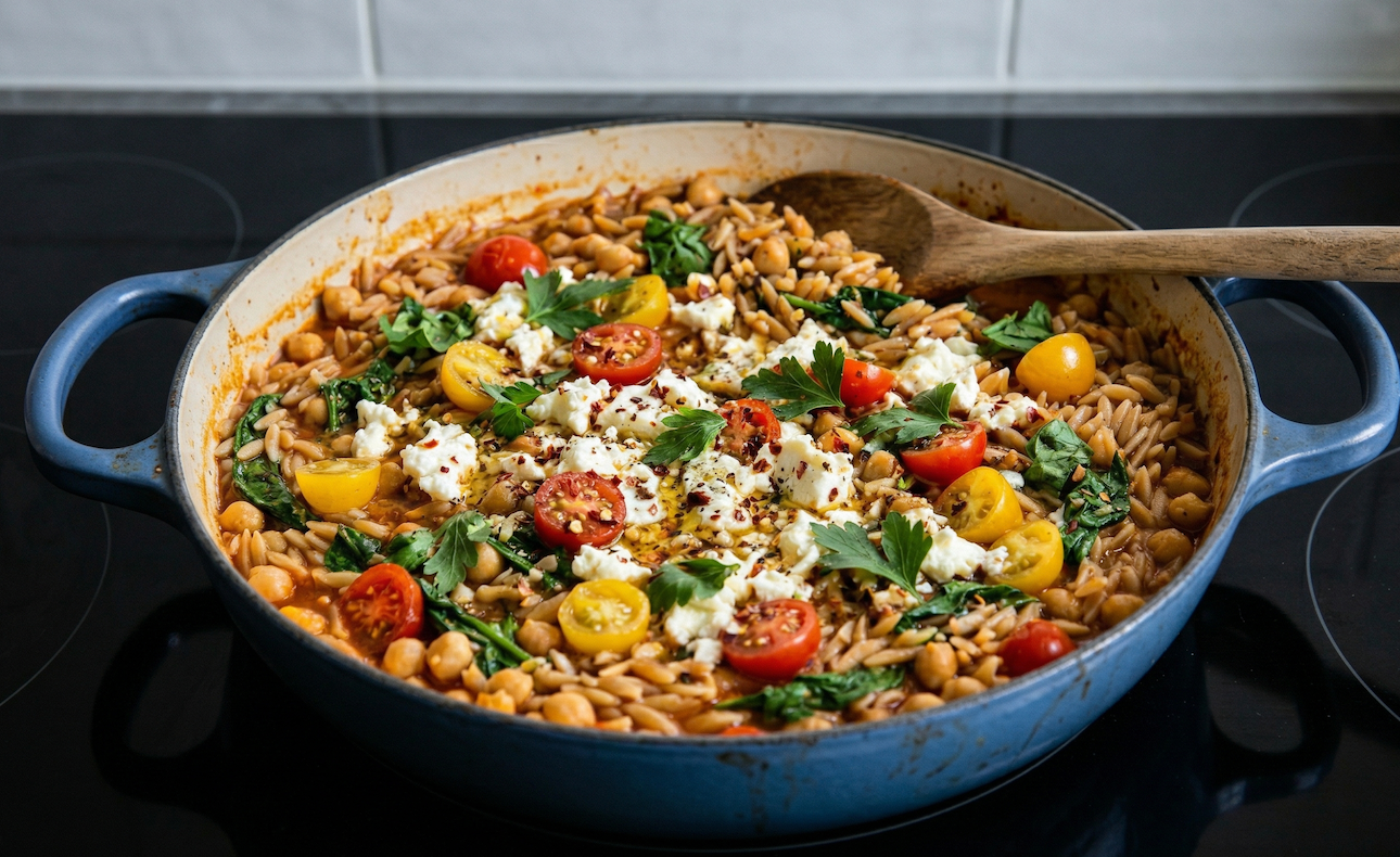 One-Pot Chickpea, Orzo & Feta Skillet