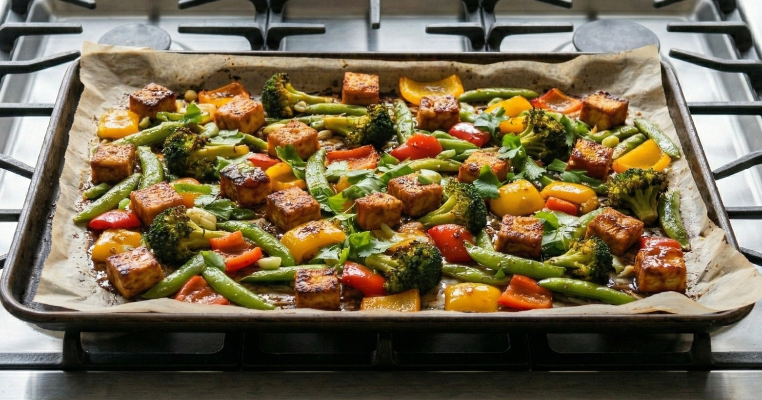 Honey Sriracha Sheet Pan Tofu & Veggiesl style=