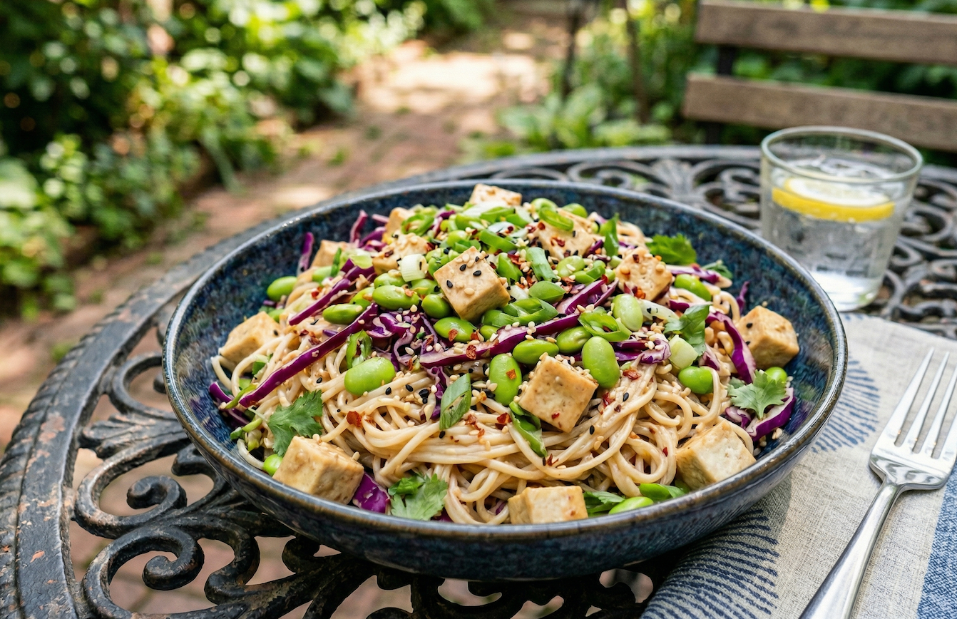 Cold Sesame Tofu Noodle Salad