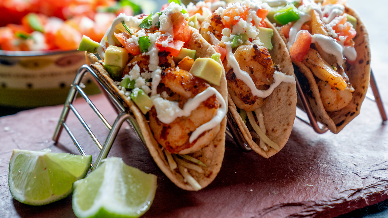 Garlic Shrimp Tacos with Avocado Lime Slaw
