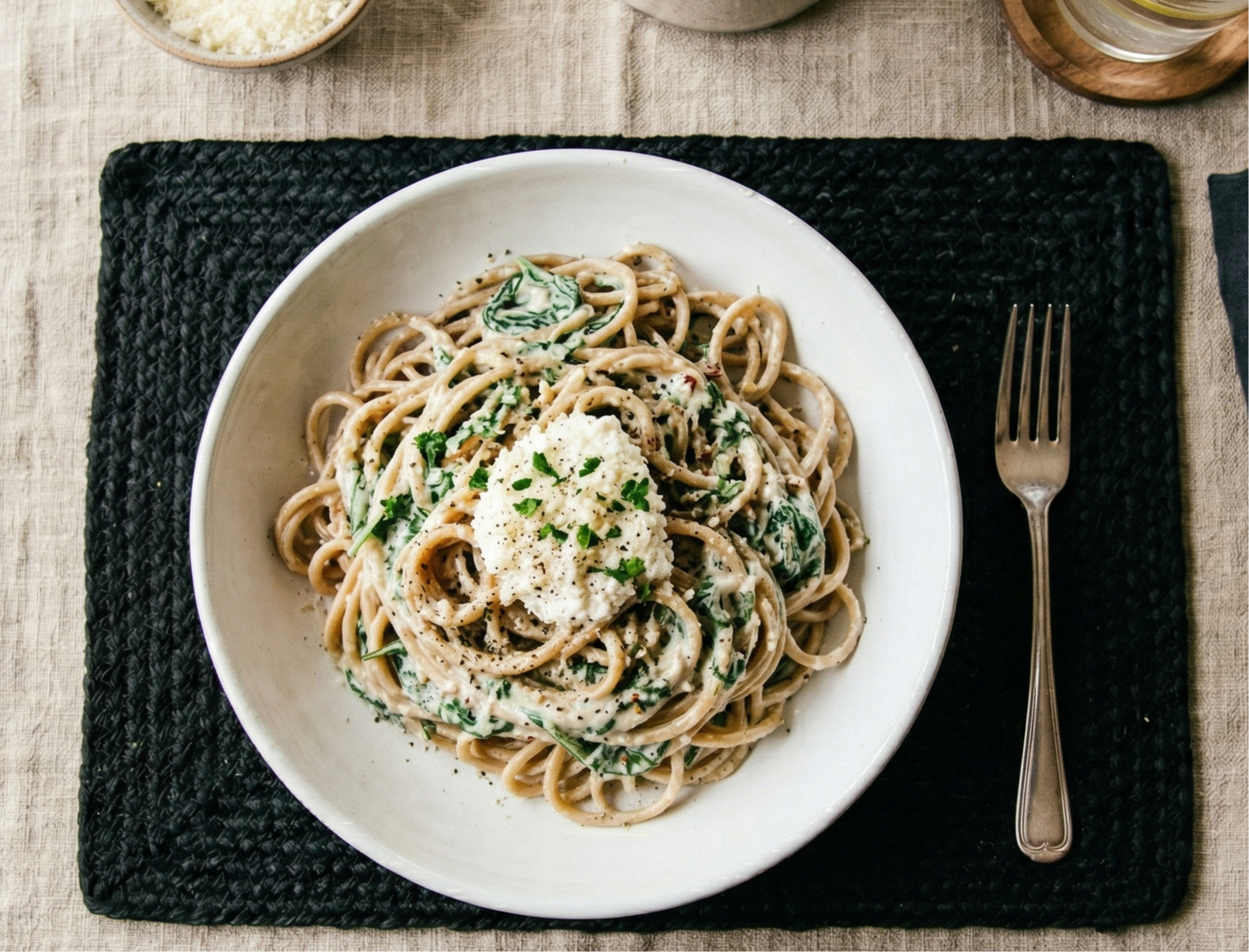 Creamy Ricotta Spinach Protein Pasta style=
