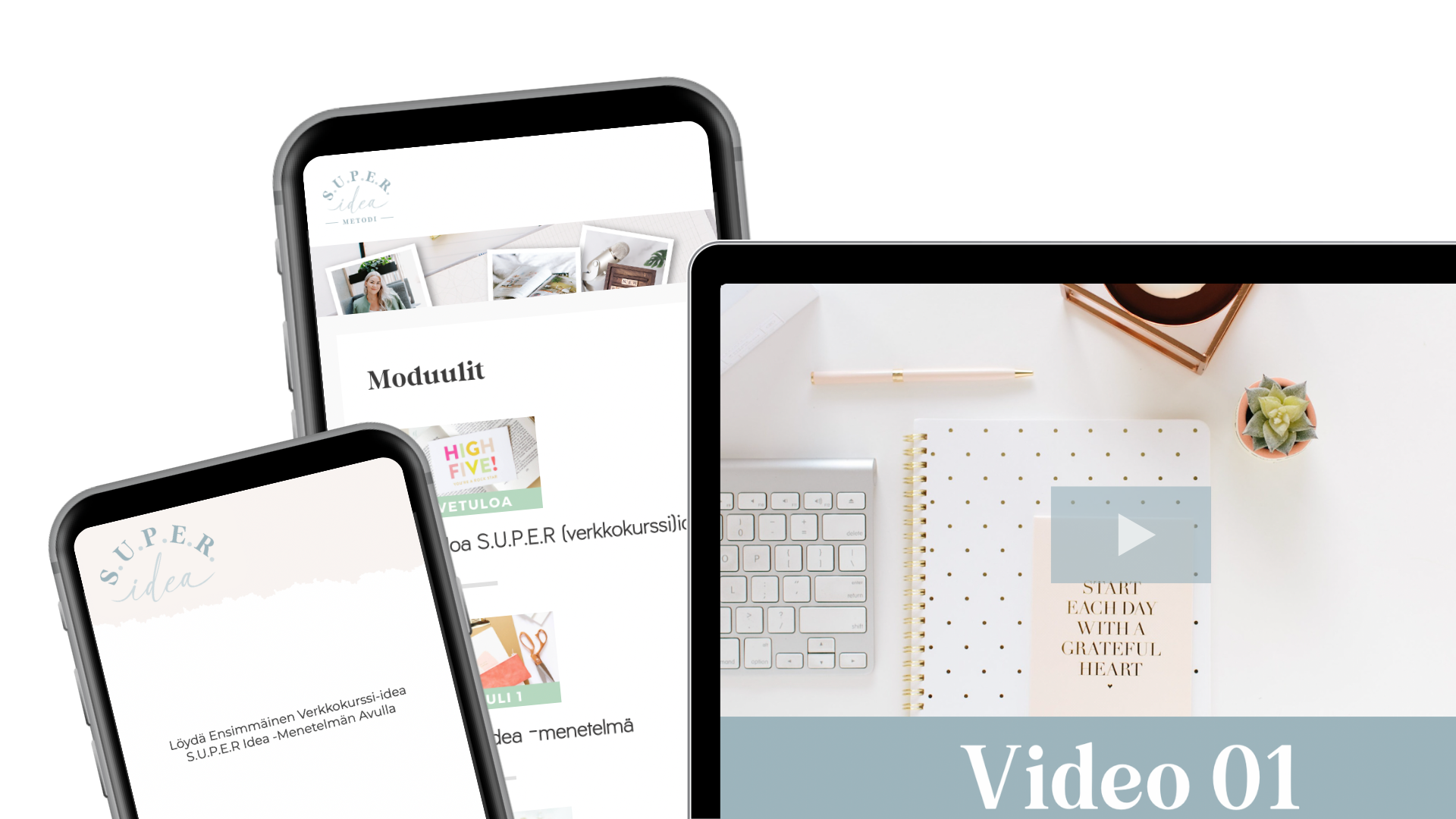 verkkokurssien lanseeraus -valmennuksen sisältöä tietokoneruuduilla