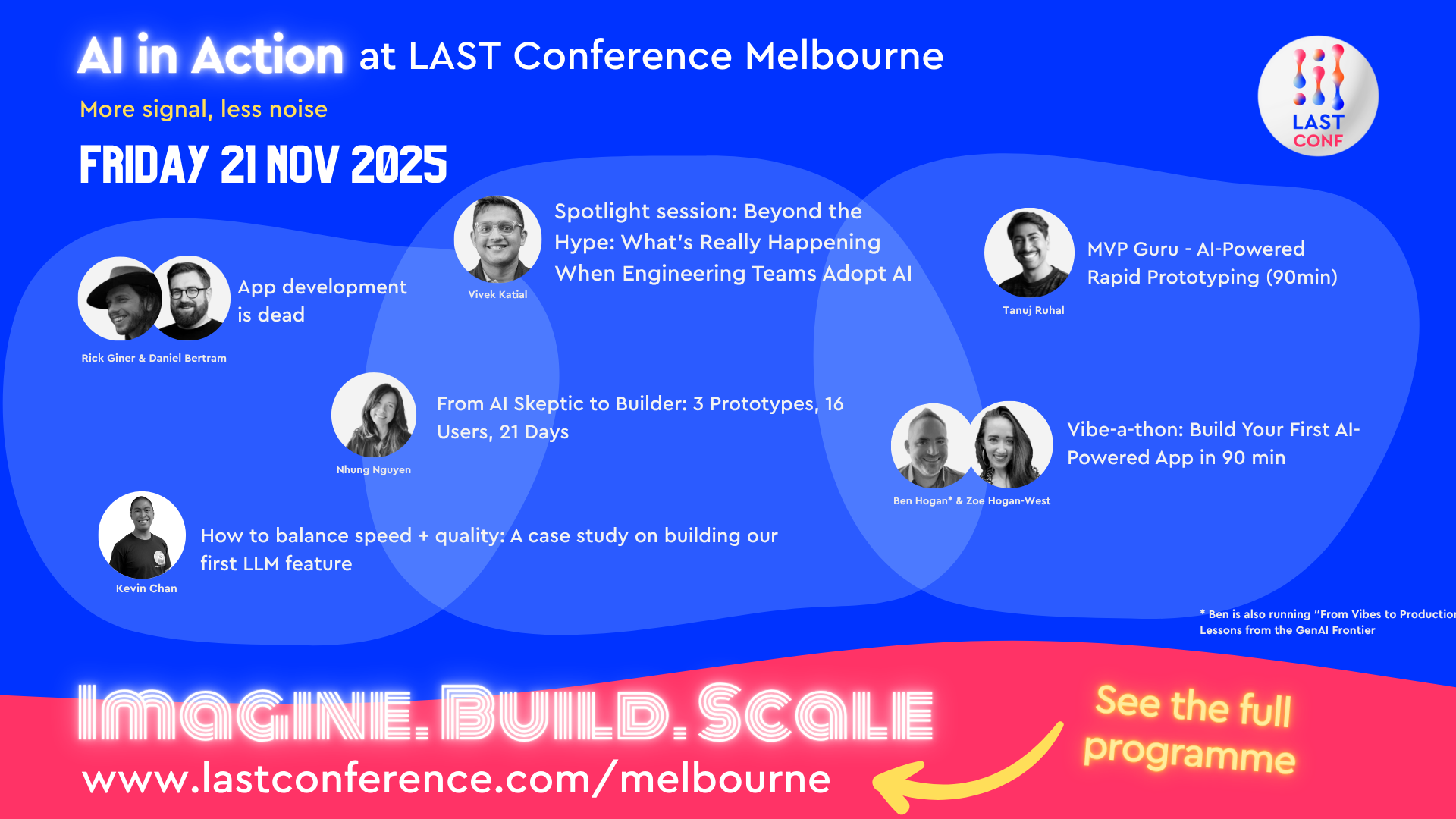 AI in Action track announcement on a bright blue background with 