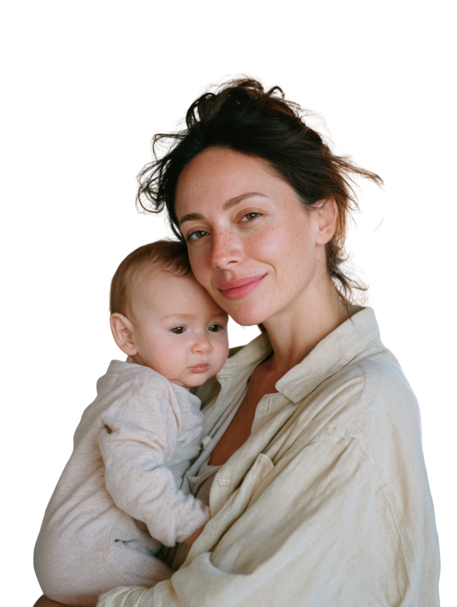 Mother holding baby - peaceful sleep moment
