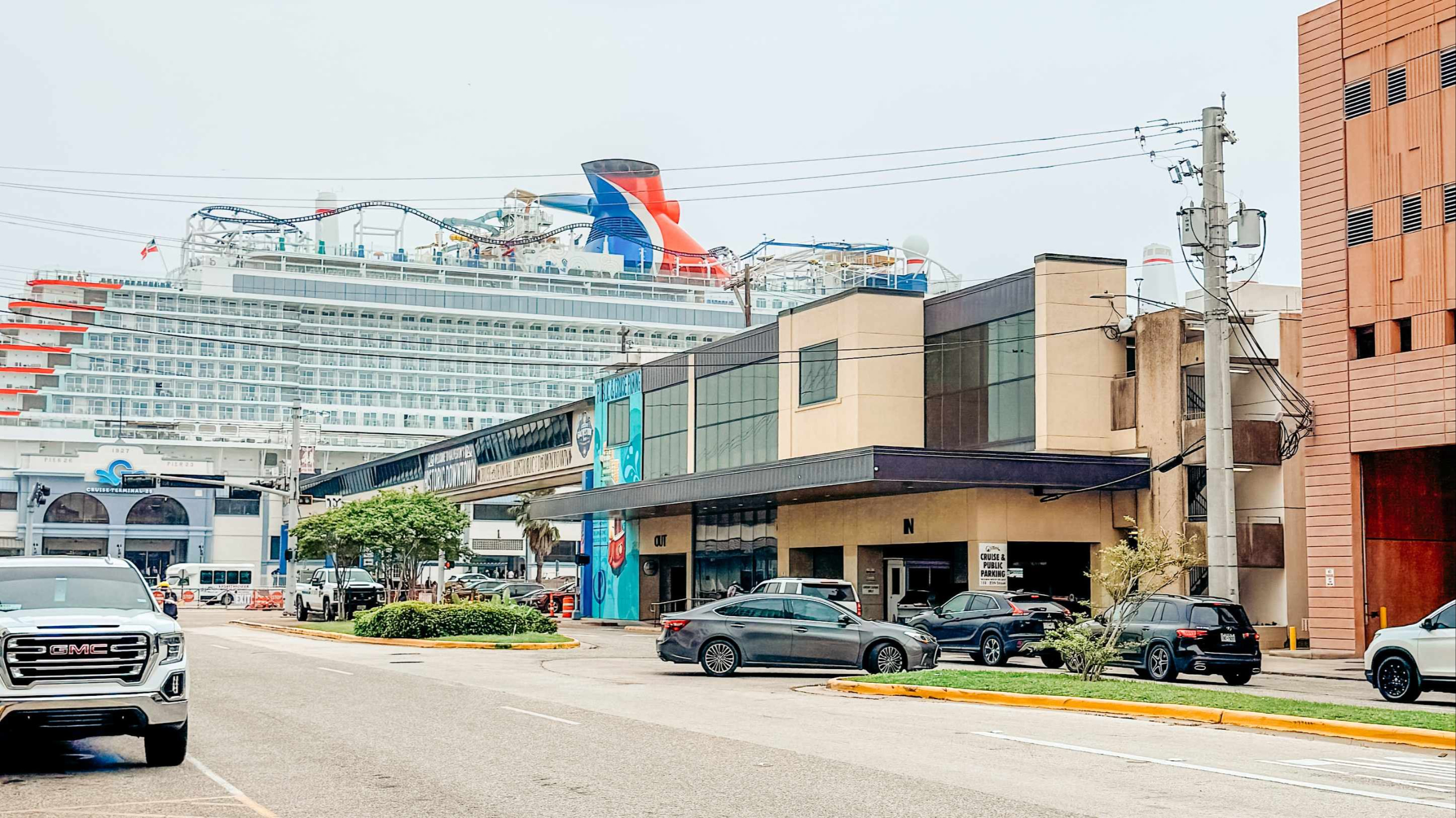 Galveston Cruise Port:  Carnival ship docked 
