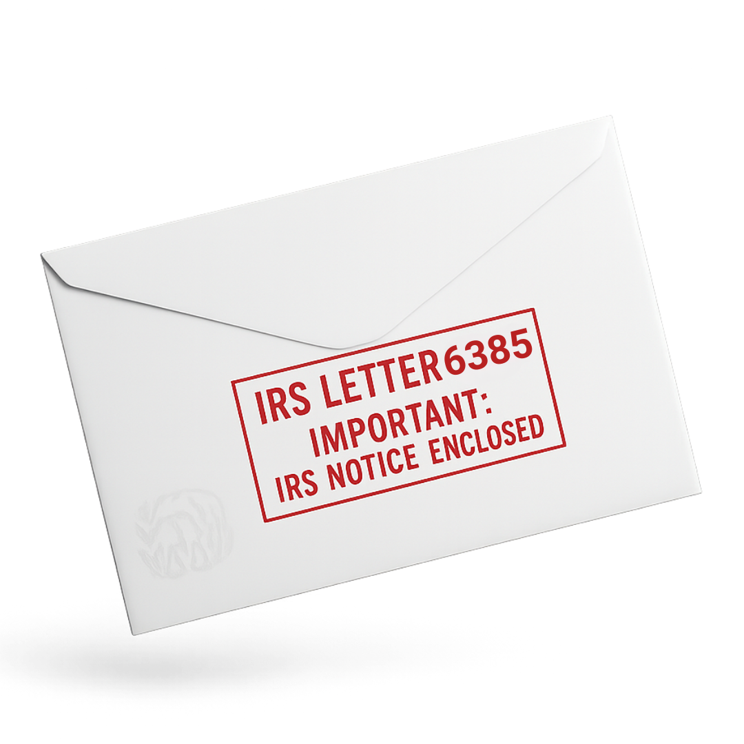 White envelope stamped with red text reading 'IRS Letter 6339 – Important: IRS Notice Enclosed,' symbolizing an official IRS tax notice.