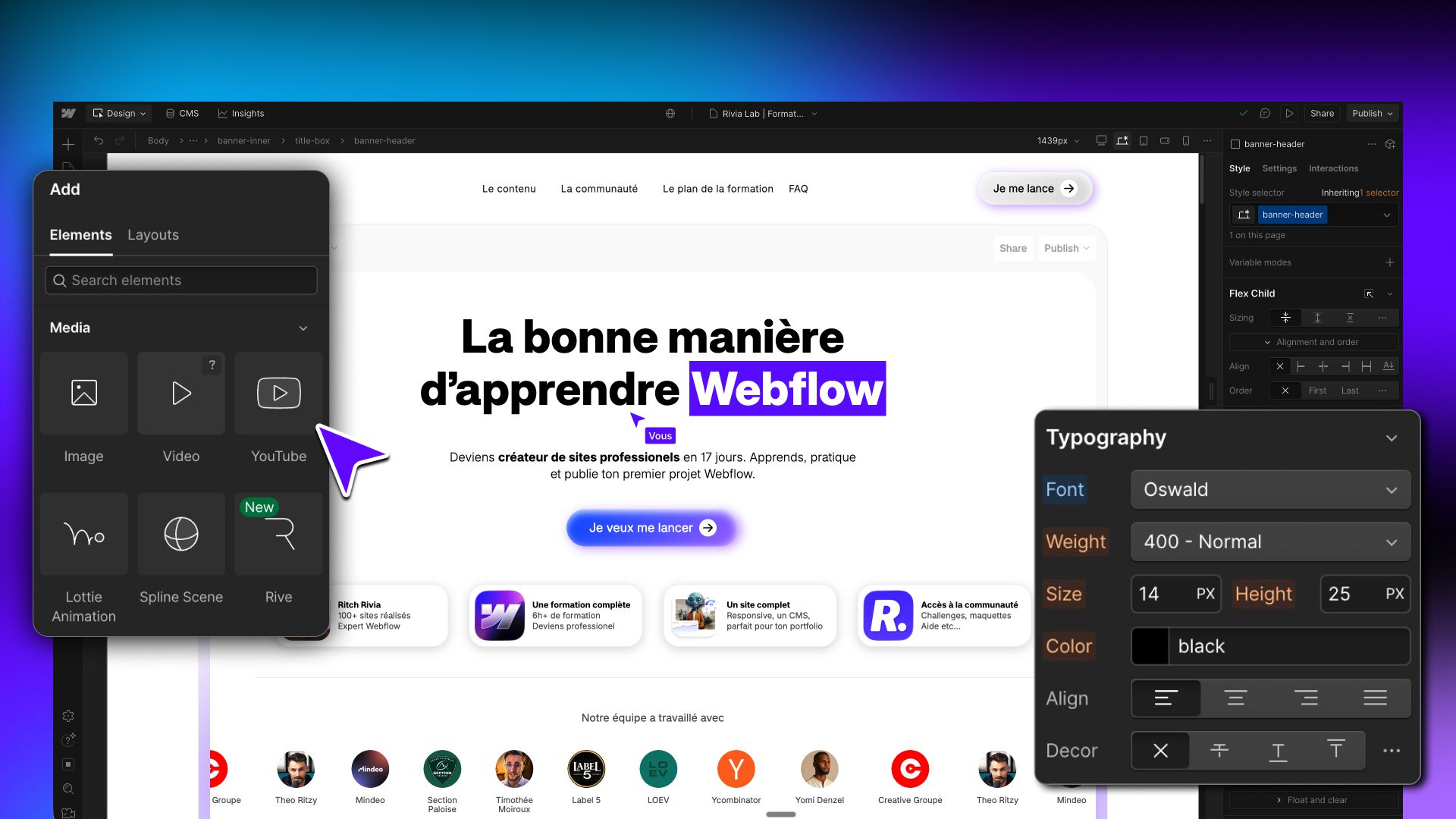 La formation Webflow francophone la plus complète. 