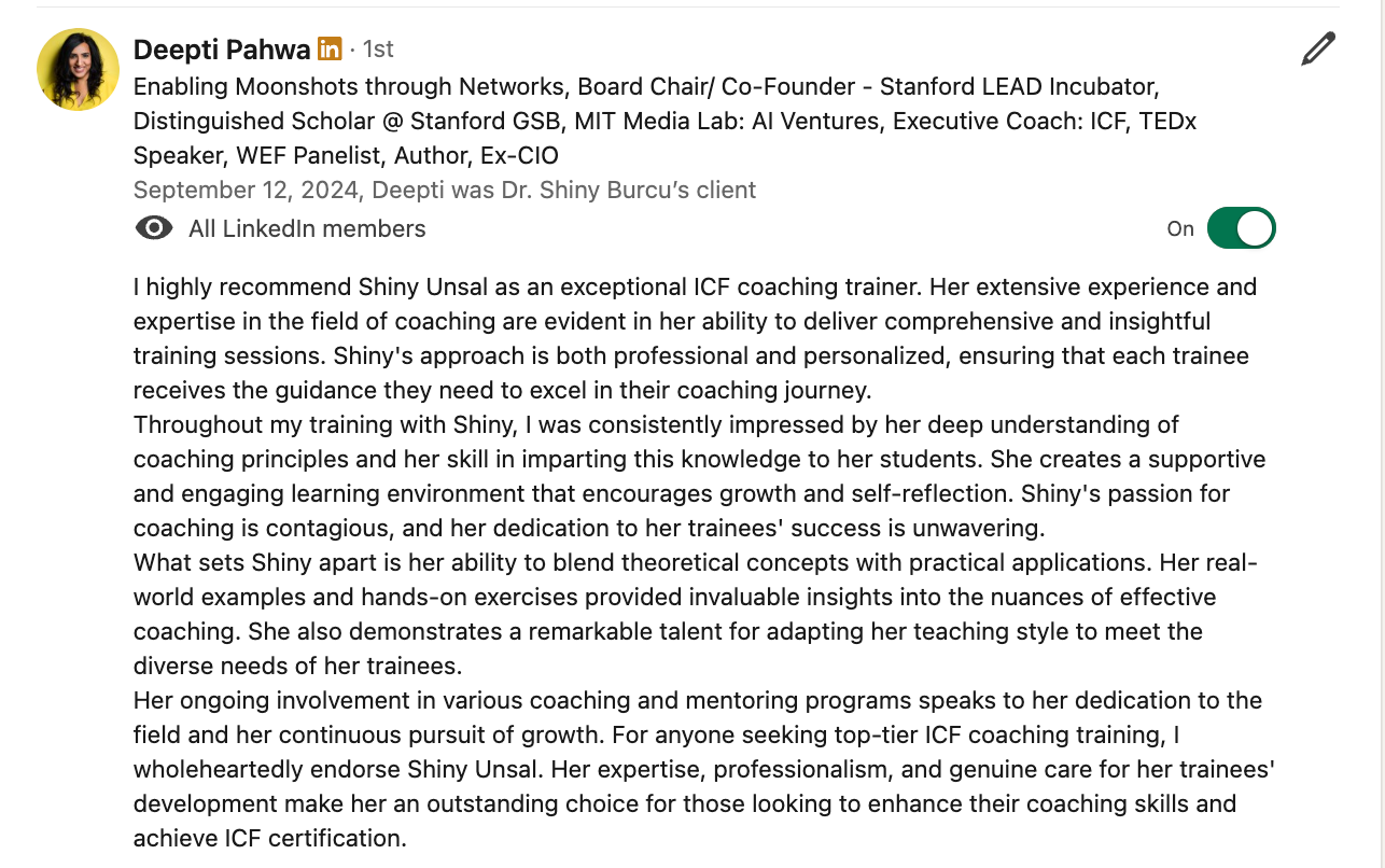Neuro-Shine Technology™ Shiny Minds Breakthrough Circle graduate testimonial highlighting transformational coaching success