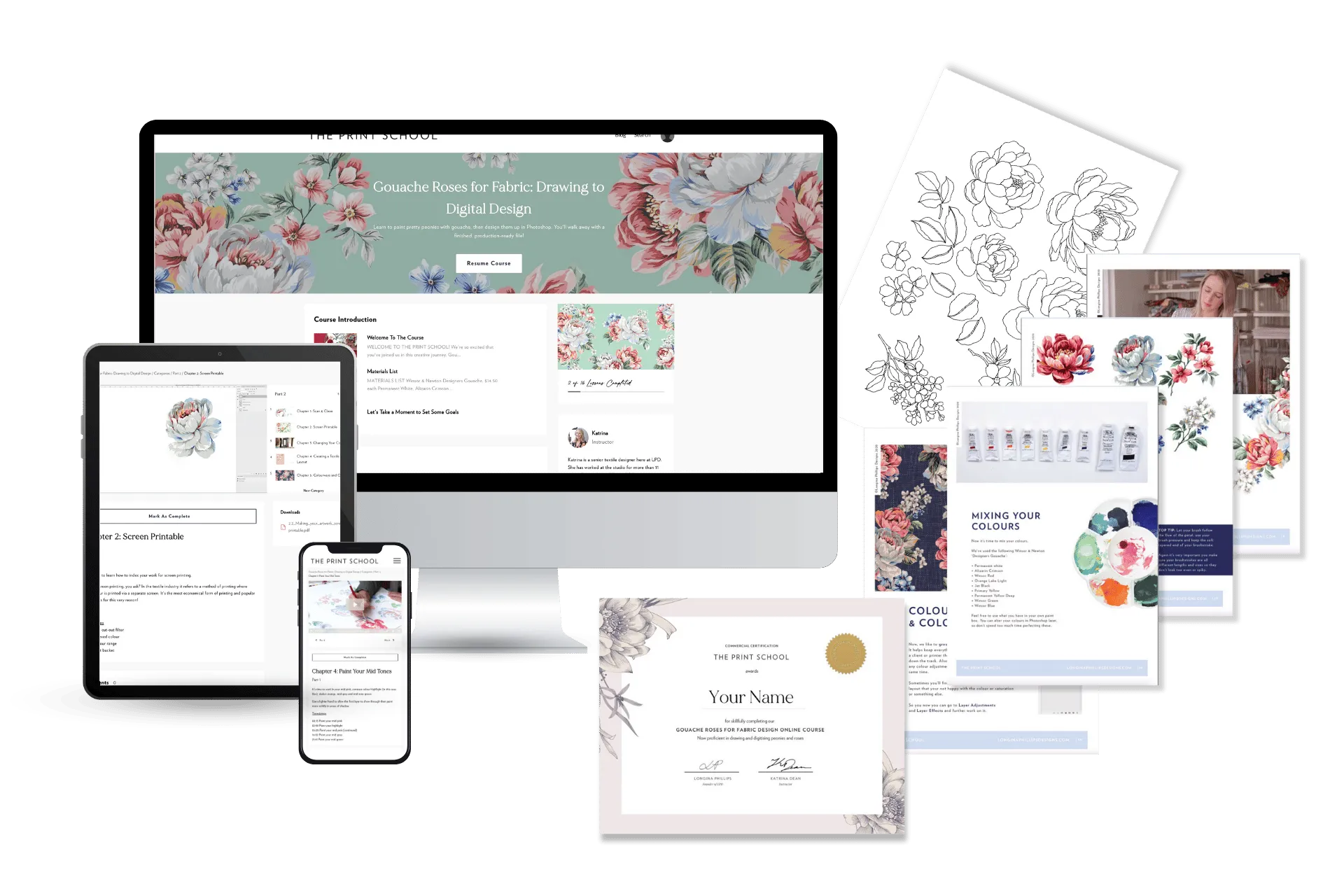 Screenshot of the course inclusions on different screens