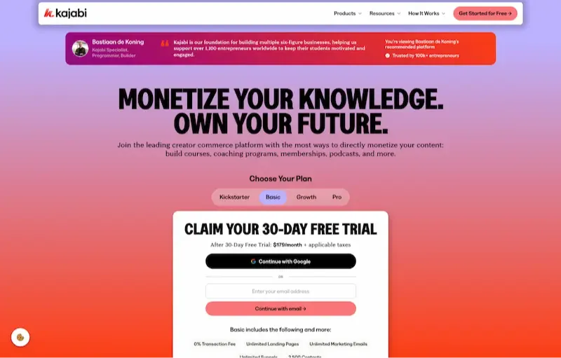 kajabi 30 day promo page Bastiaan