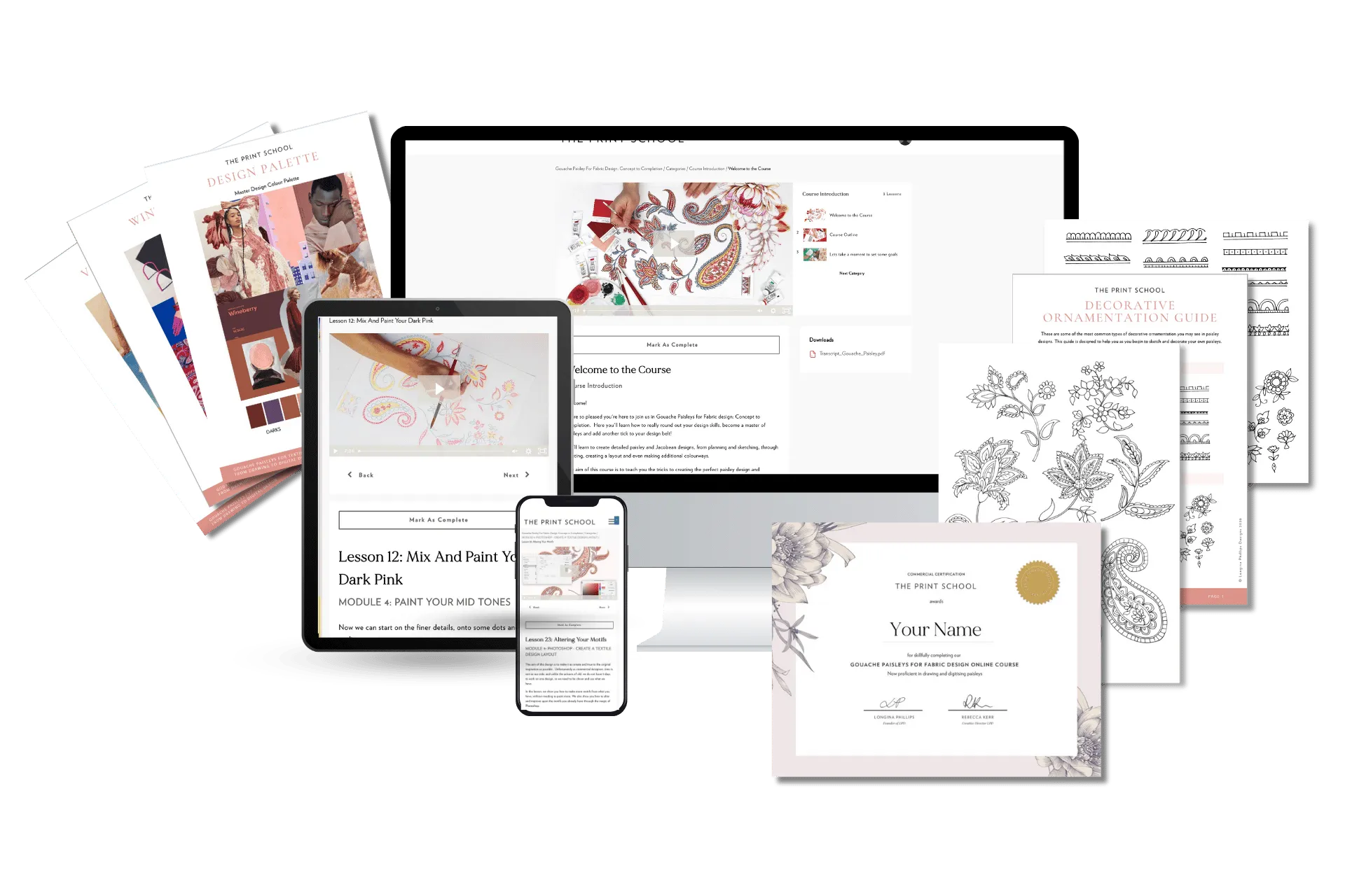 Screenshot of the course inclusions on different screens