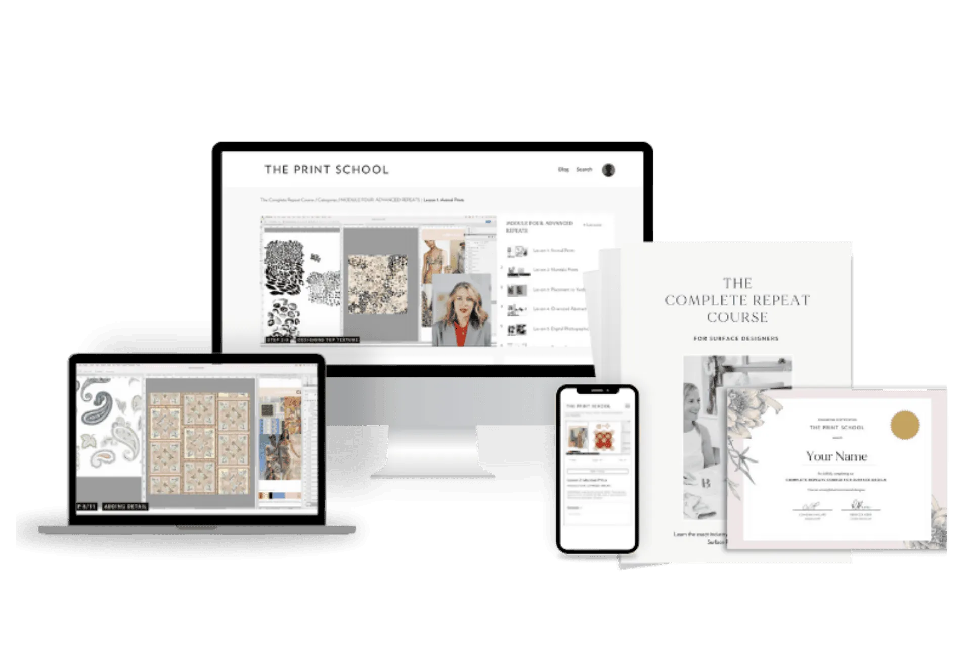 Screenshot of the course inclusions on different screens