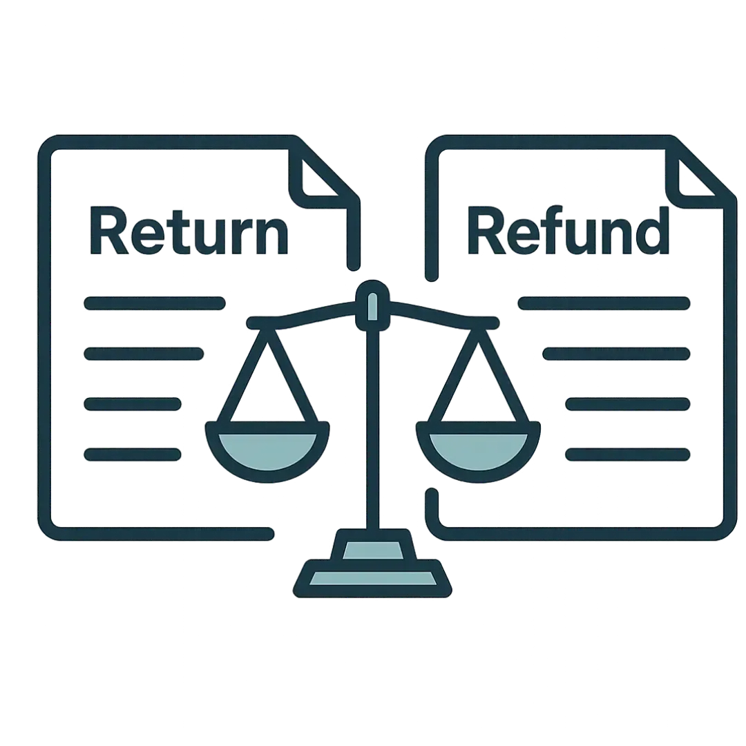 Illustration of two IRS forms and a teal balance scale representing the comparison between filed return and refund details.