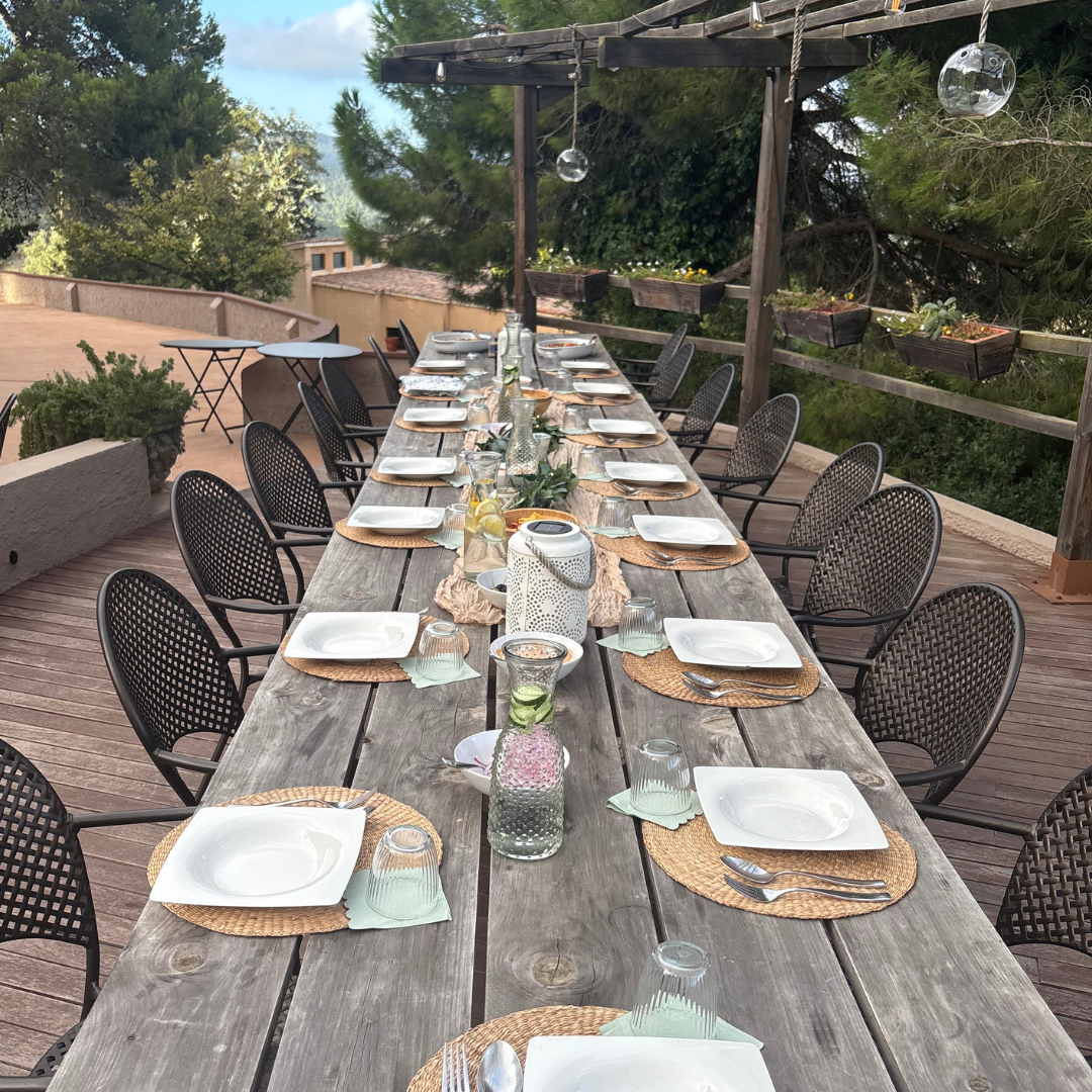 The venue for Yourself Yoga’s menopause wellness retreat near Barcelona is surrounded by lush green vineyards.